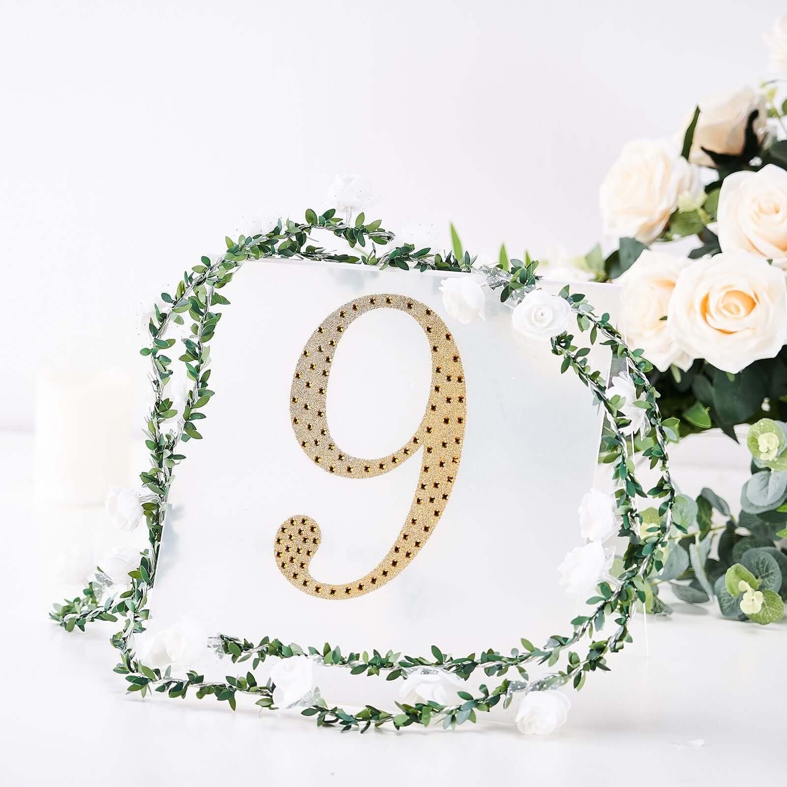 Decorative Rhinestone Number "9" Stickers 8", Gold Glitter Adhesive Craft Numbers - DIY Sparkle Embellishments - Image 8