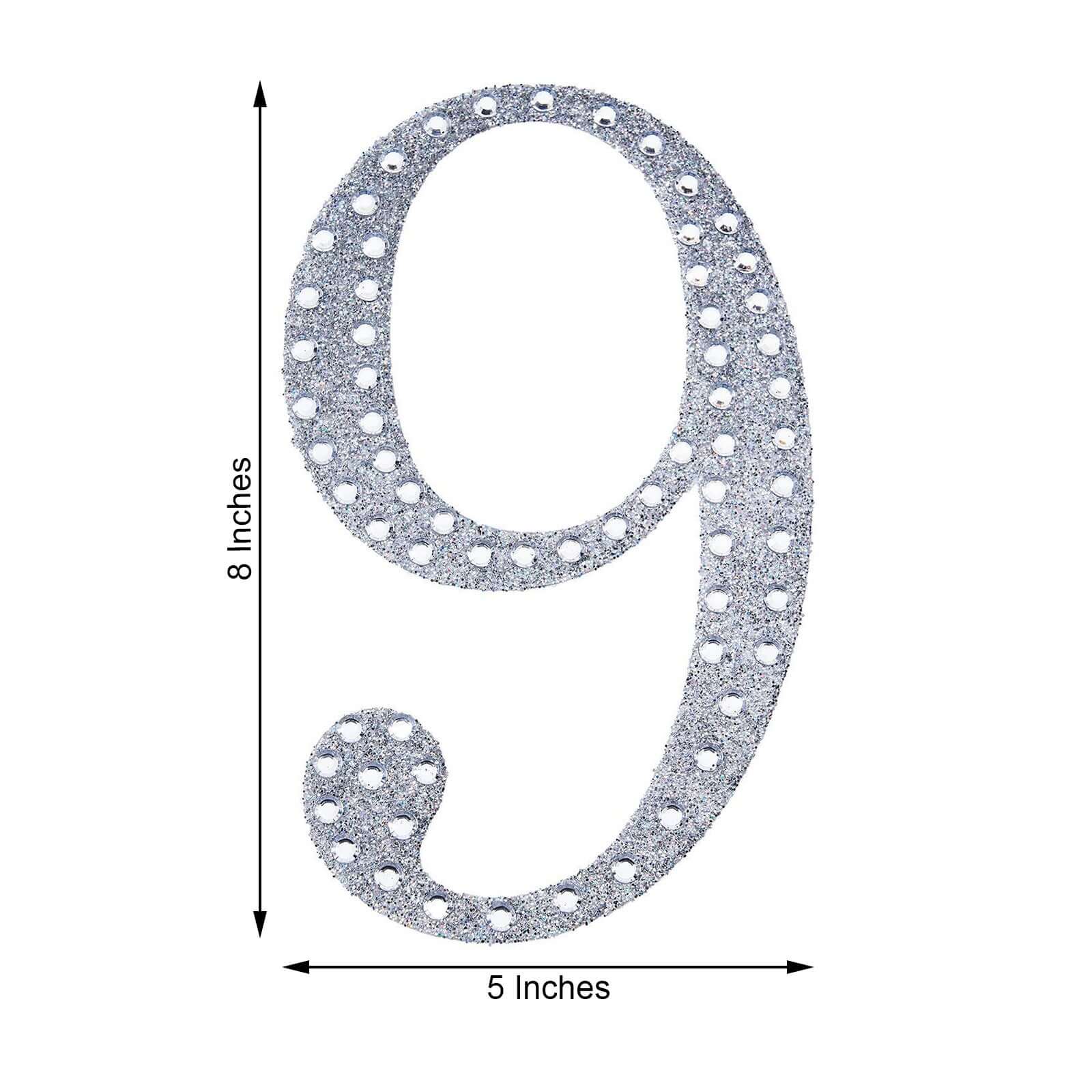 Decorative Rhinestone Number "9" Stickers 8", Silver Glitter Adhesive Craft Numbers - DIY Sparkle Embellishments - Image 3
