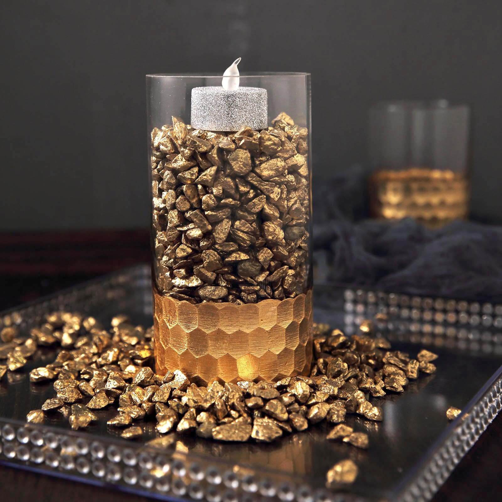 Decorative Stones Polished Metallic Gold 2Lb - Perfect Vase Fillers, Landscaping Rocks, and Aquarium Gravels