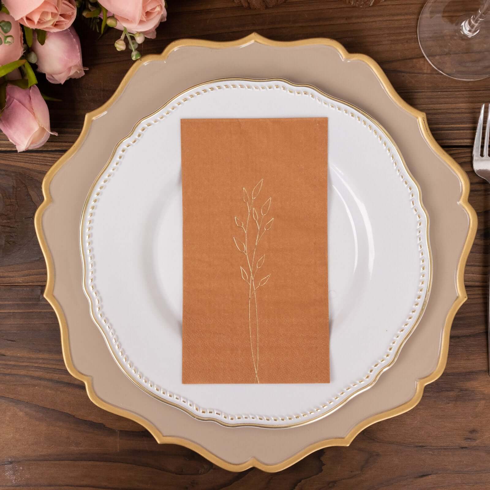 50-Pack Paper Dinner Napkins 2-Ply Terracotta (Rust) with Gold Embossed Leaf - Soft Wedding Party Napkins 18 GSM - Image 13