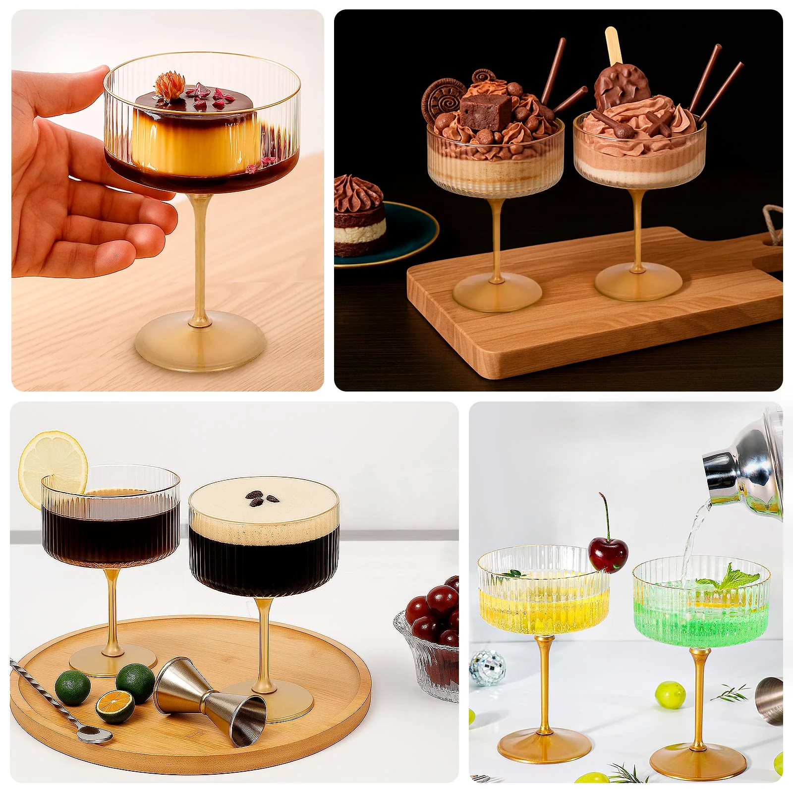 24-Pack Premium Disposable Cocktail Glasses – 10oz Clear Ribbed Plastic Coupe Champagne Cups with Gold Detachable Stem & Base – Party & Event Drinkware. New Limited-Time Offer! - Image 4