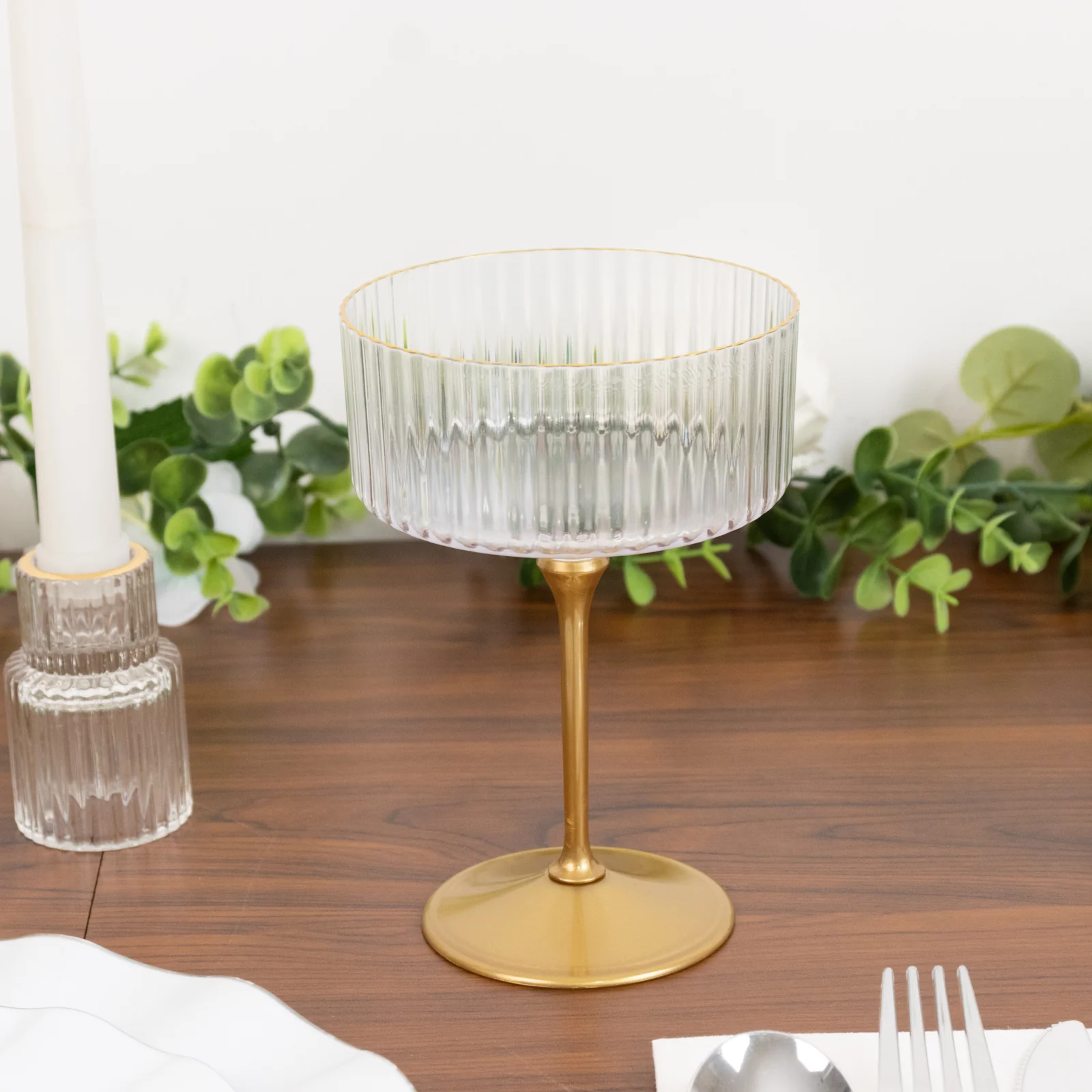 24-Pack Premium Disposable Cocktail Glasses – 10oz Clear Ribbed Plastic Coupe Champagne Cups with Gold Detachable Stem & Base – Party & Event Drinkware. New Limited-Time Offer! - Image 5