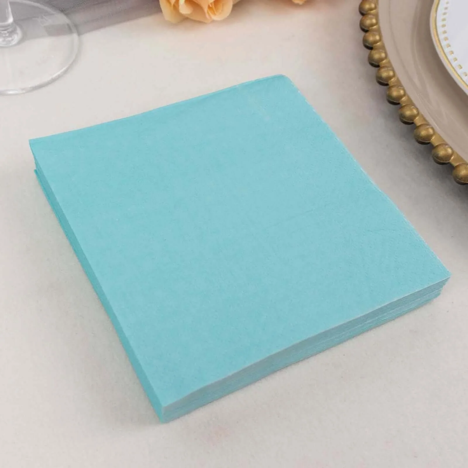 50-Pack Paper Beverage Napkins 2 Ply Blue 5"x5" - Soft Disposable Cocktail Napkins 18GSM