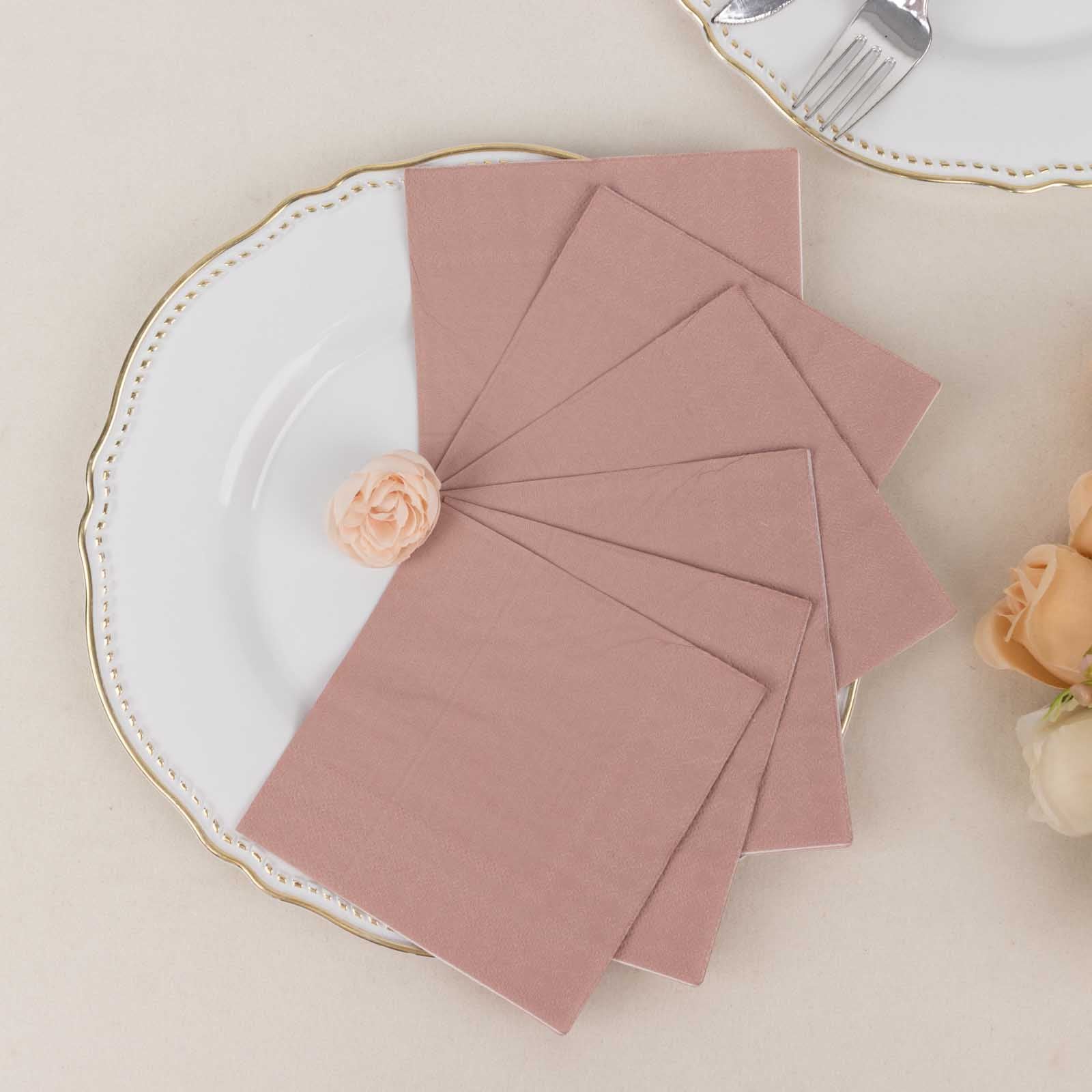 50-Pack Paper Beverage Napkins 2 Ply Dusty Rose 5"x5" - Soft Disposable Cocktail Napkins 18GSM - Image 2