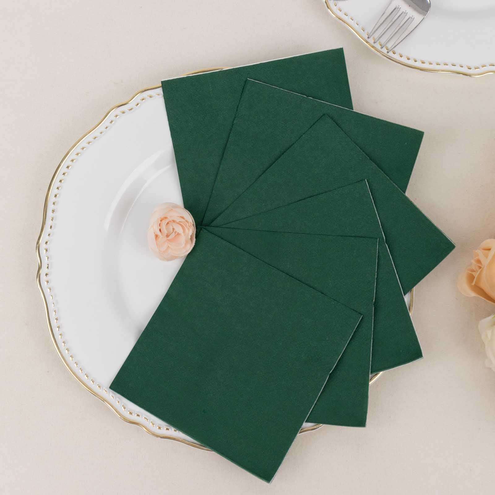 50-Pack Paper Beverage Napkins 2 Ply Hunter Emerald Green 5"x5" - Soft Disposable Cocktail Napkins 18GSM - Image 2