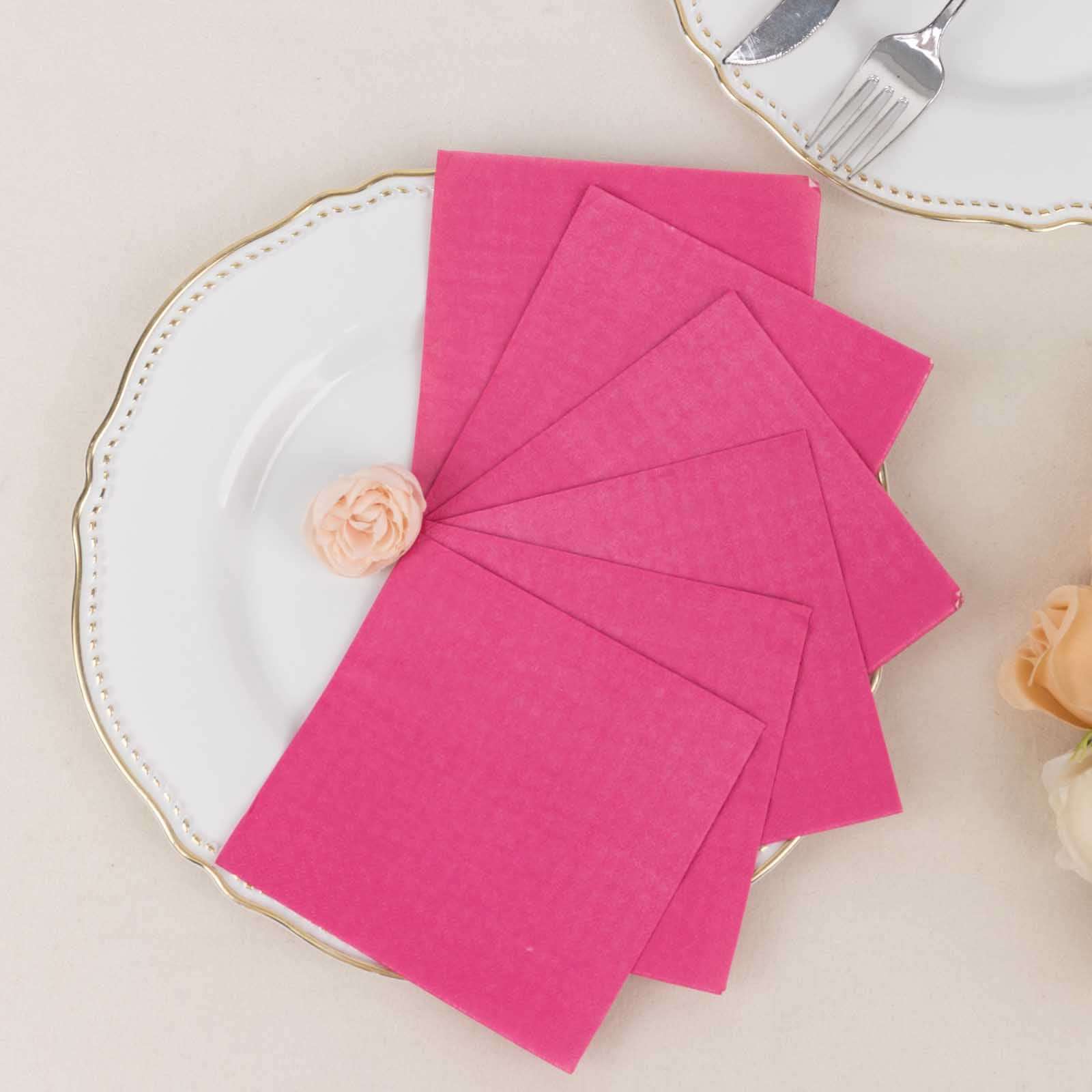 50-Pack Paper Beverage Napkins 2 Ply Fuchsia 5"x5" - Soft Disposable Cocktail Napkins 18GSM - Image 2