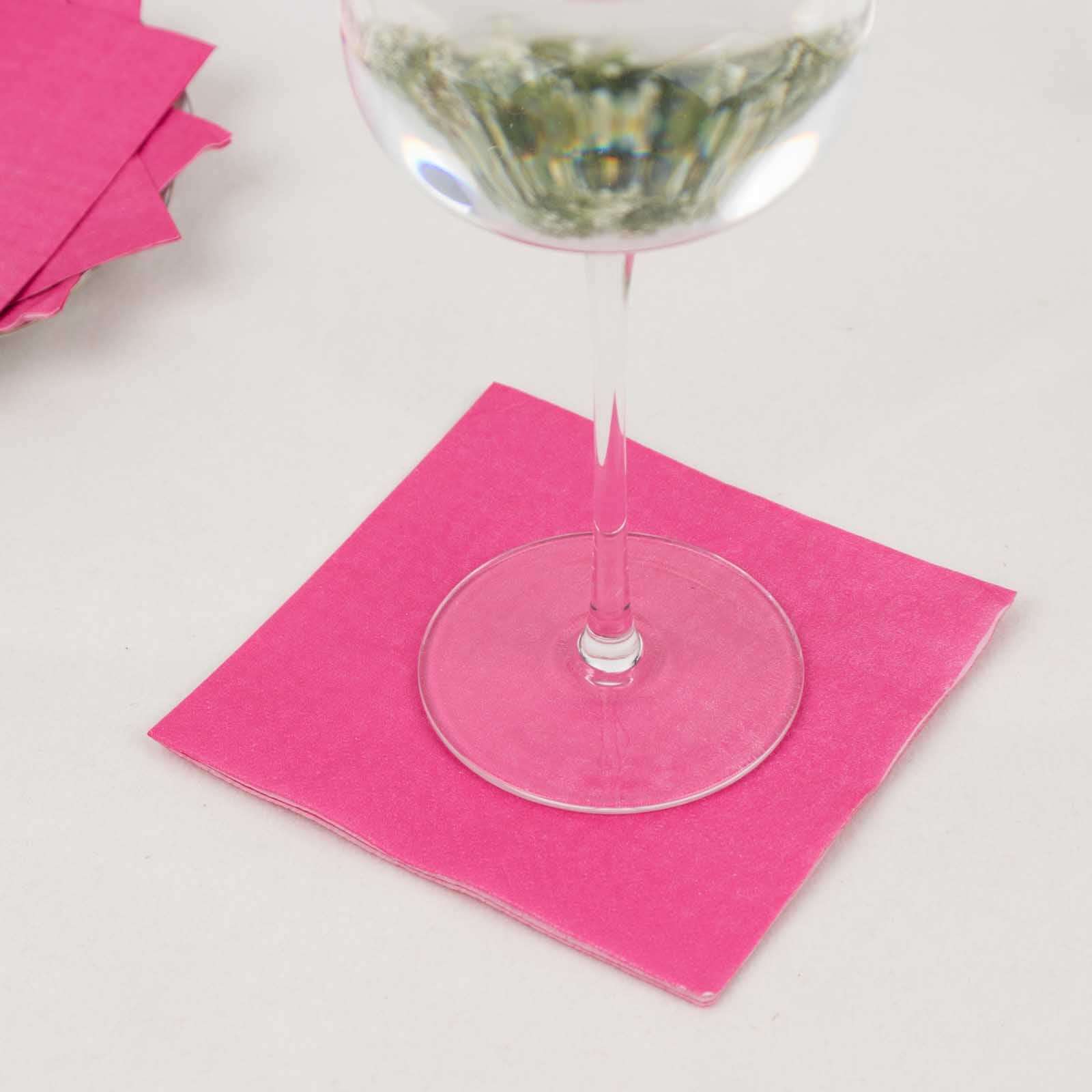 50-Pack Paper Beverage Napkins 2 Ply Fuchsia 5"x5" - Soft Disposable Cocktail Napkins 18GSM - Image 9