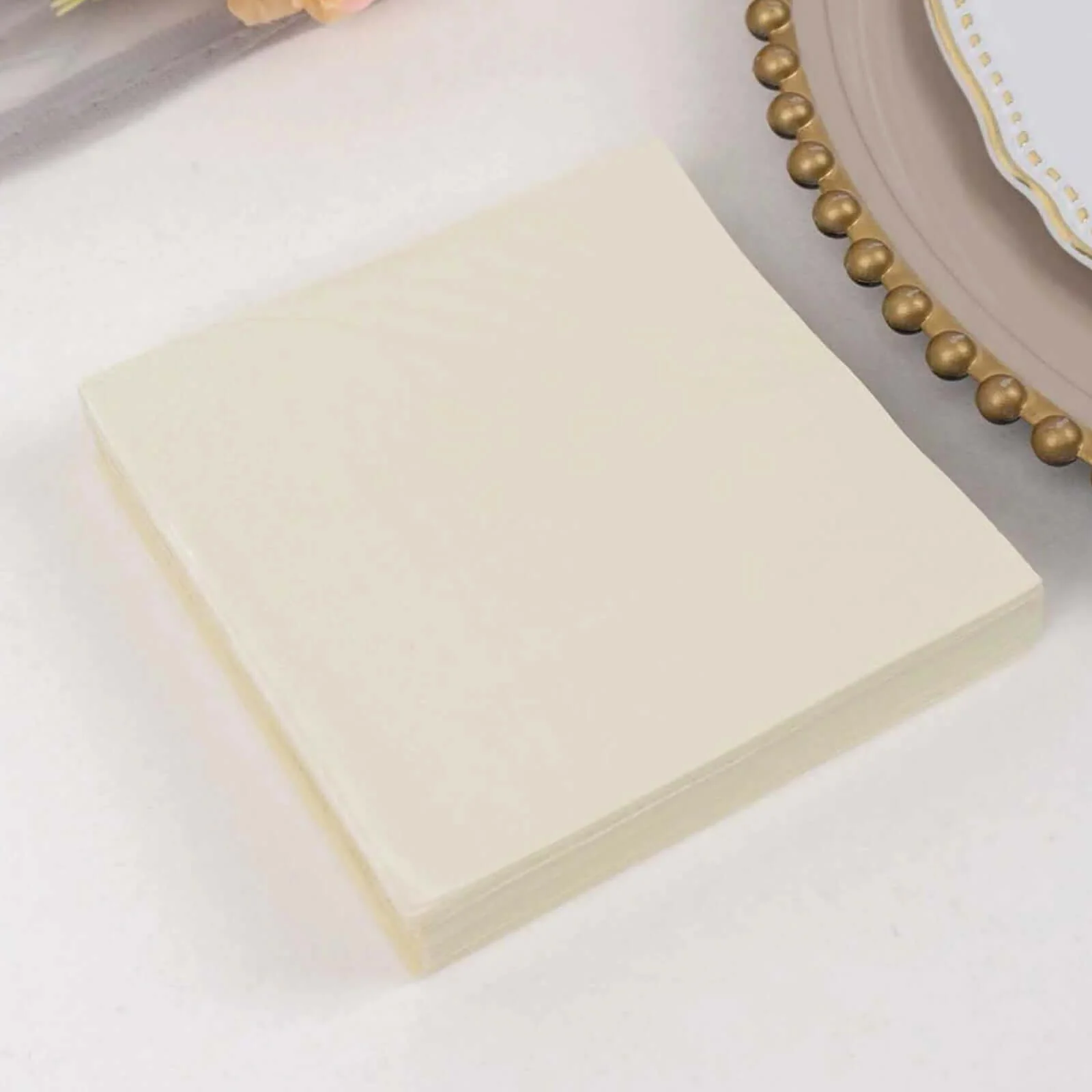 50-Pack Paper Beverage Napkins 2 Ply Ivory 5"x5" - Soft Disposable Cocktail Napkins 18GSM