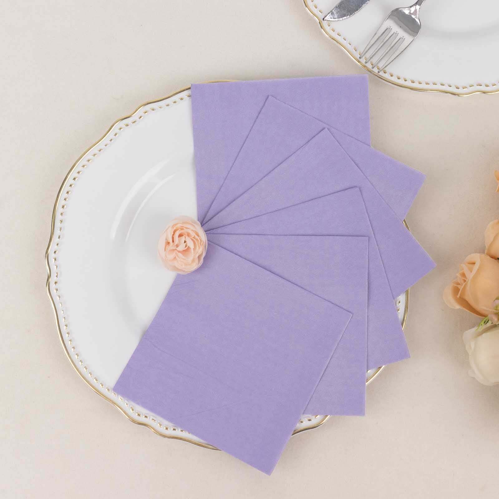 50-Pack Paper Beverage Napkins 2 Ply Lavender Lilac 5"x5" - Soft Disposable Cocktail Napkins 18GSM - Image 2