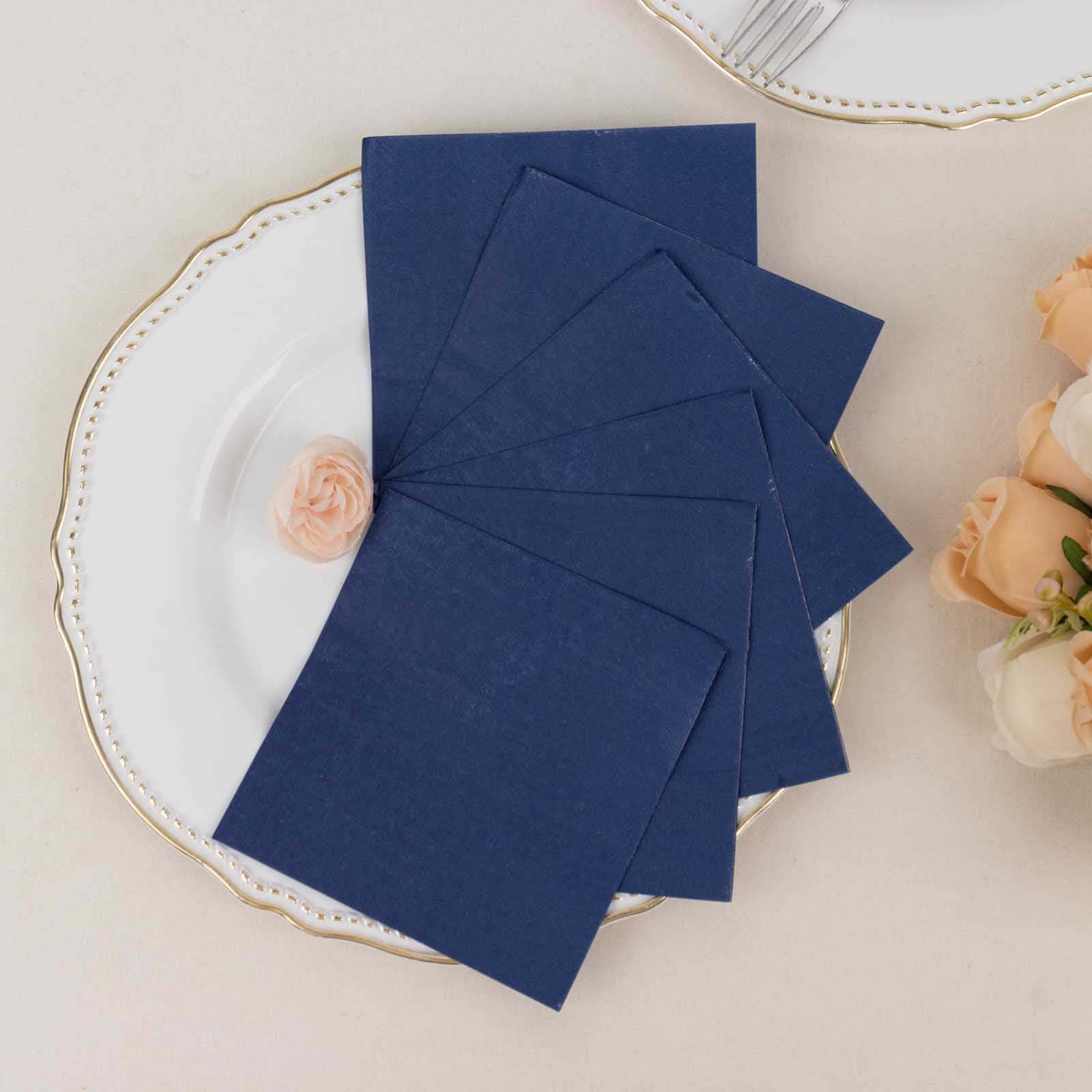 50-Pack Paper Beverage Napkins 2 Ply Navy Blue 5"x5" - Soft Disposable Cocktail Napkins 18GSM - Image 2