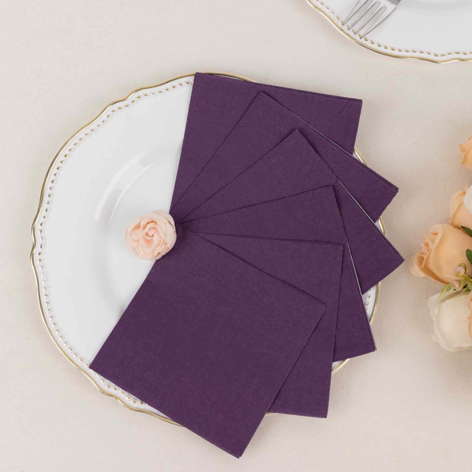 50-Pack Paper Beverage Napkins 2 Ply Purple 5"x5" - Soft Disposable Cocktail Napkins 18GSM - Image 2
