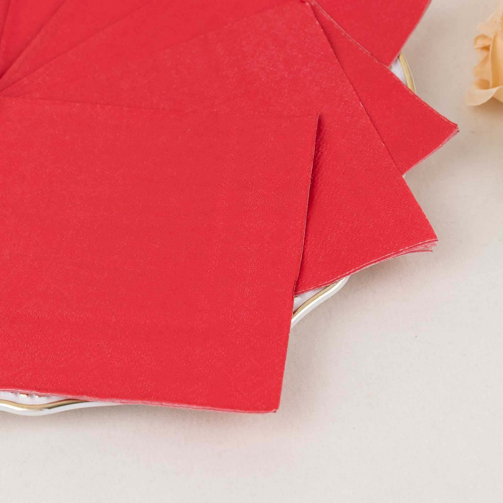 50-Pack Paper Beverage Napkins 2 Ply Red 5"x5" - Soft Disposable Cocktail Napkins 18GSM - Image 8