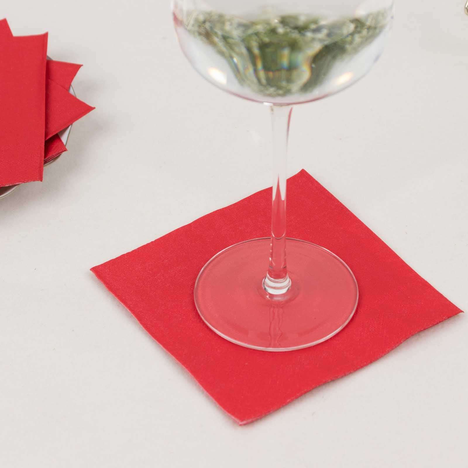 50-Pack Paper Beverage Napkins 2 Ply Red 5"x5" - Soft Disposable Cocktail Napkins 18GSM - Image 9