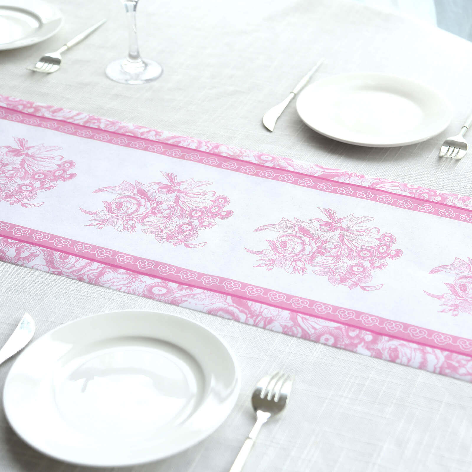 5 Pack Disposable Table Runners 11"x108" White with Pink Floral Pattern - Non-woven Stylish Kitchen Dining Table Decor - Image 3