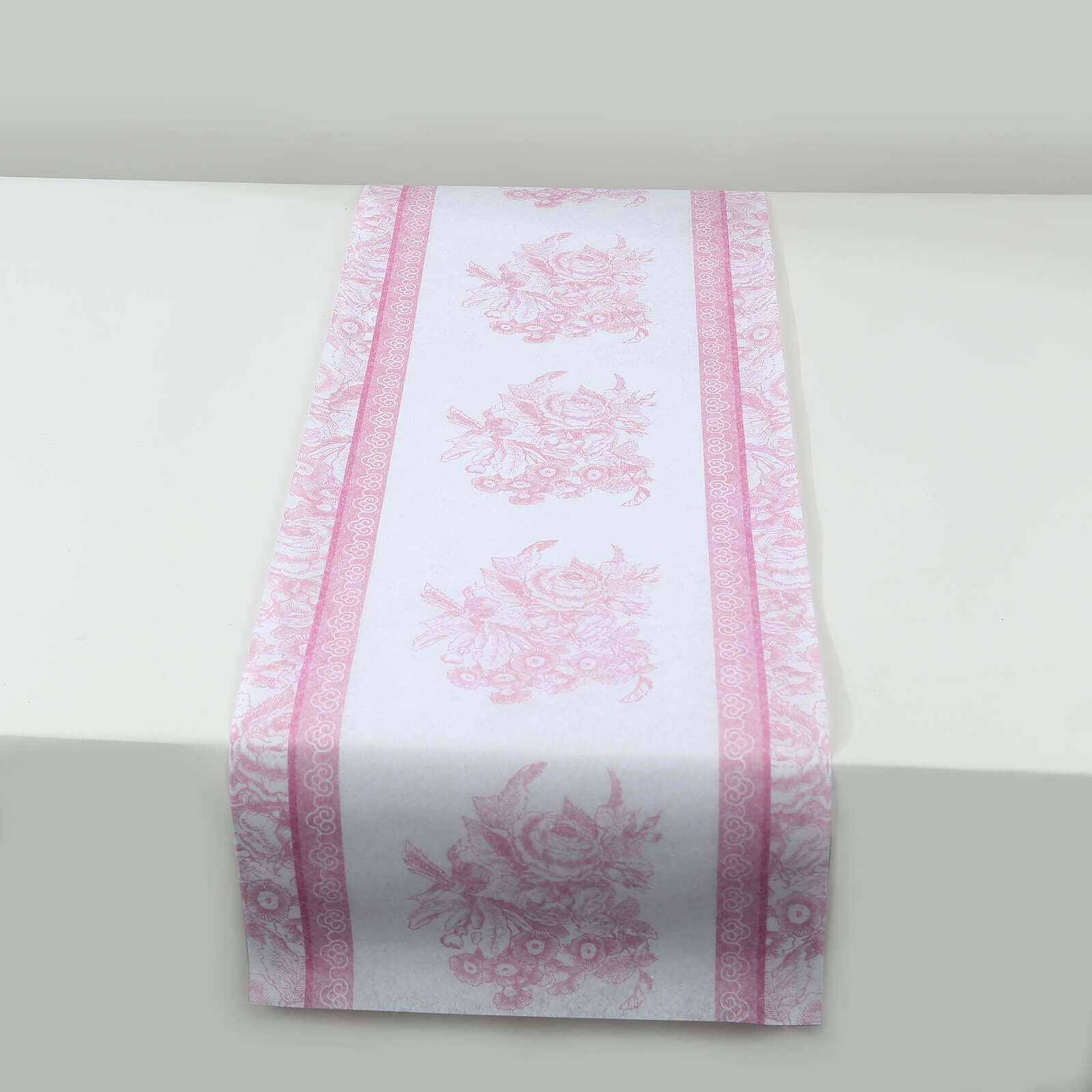 5 Pack Disposable Table Runners 11"x108" White with Pink Floral Pattern - Non-woven Stylish Kitchen Dining Table Decor - Image 4