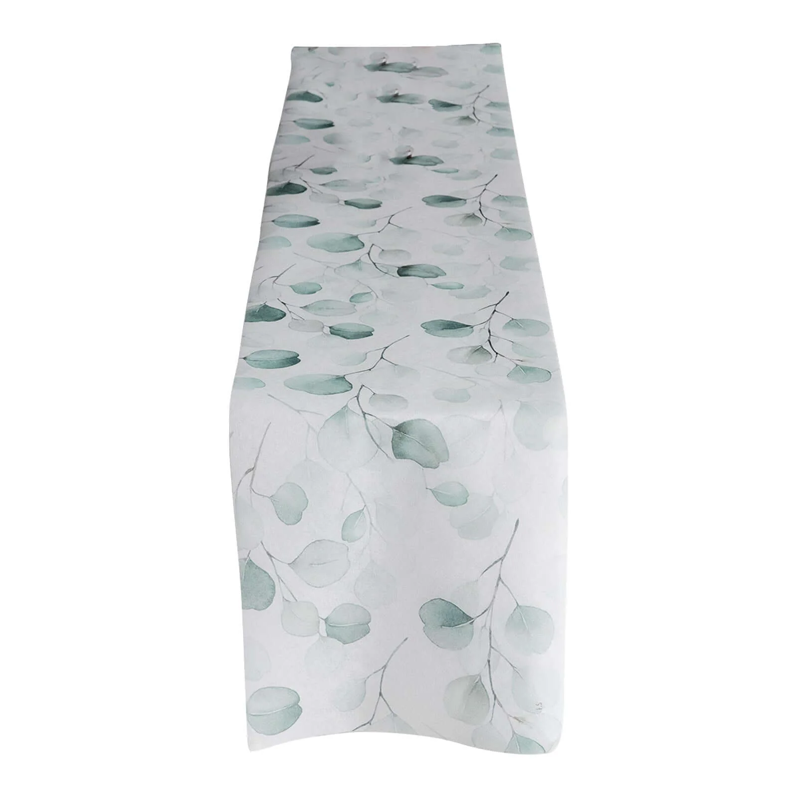 Disposable Table Runner 11"x108" White with Green Eucalyptus Leaves Print - Non-woven Stylish Spring Summer Dining Decor - Image 3