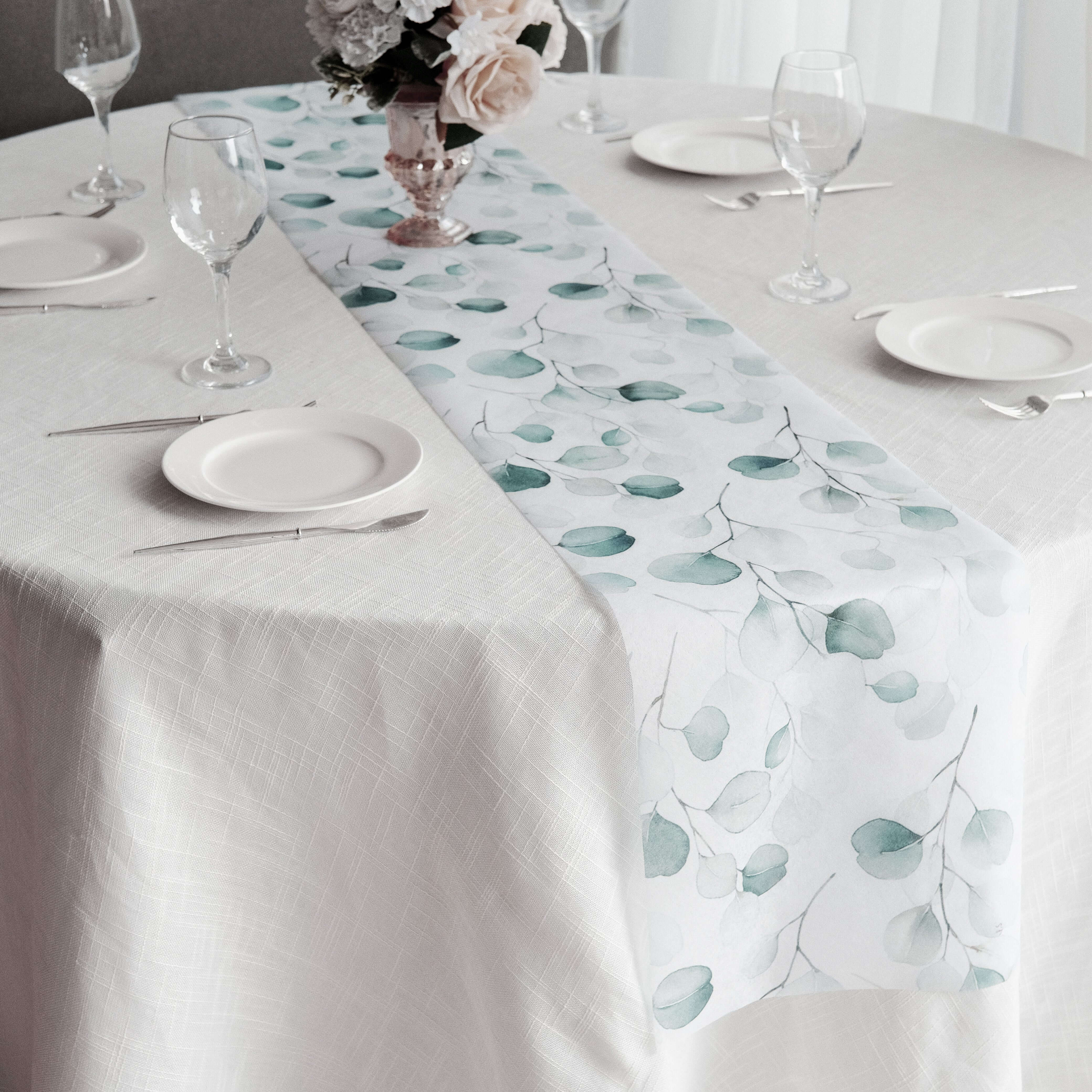 Disposable Table Runner 11"x108" White with Green Eucalyptus Leaves Print - Non-woven Stylish Spring Summer Dining Decor - Image 8