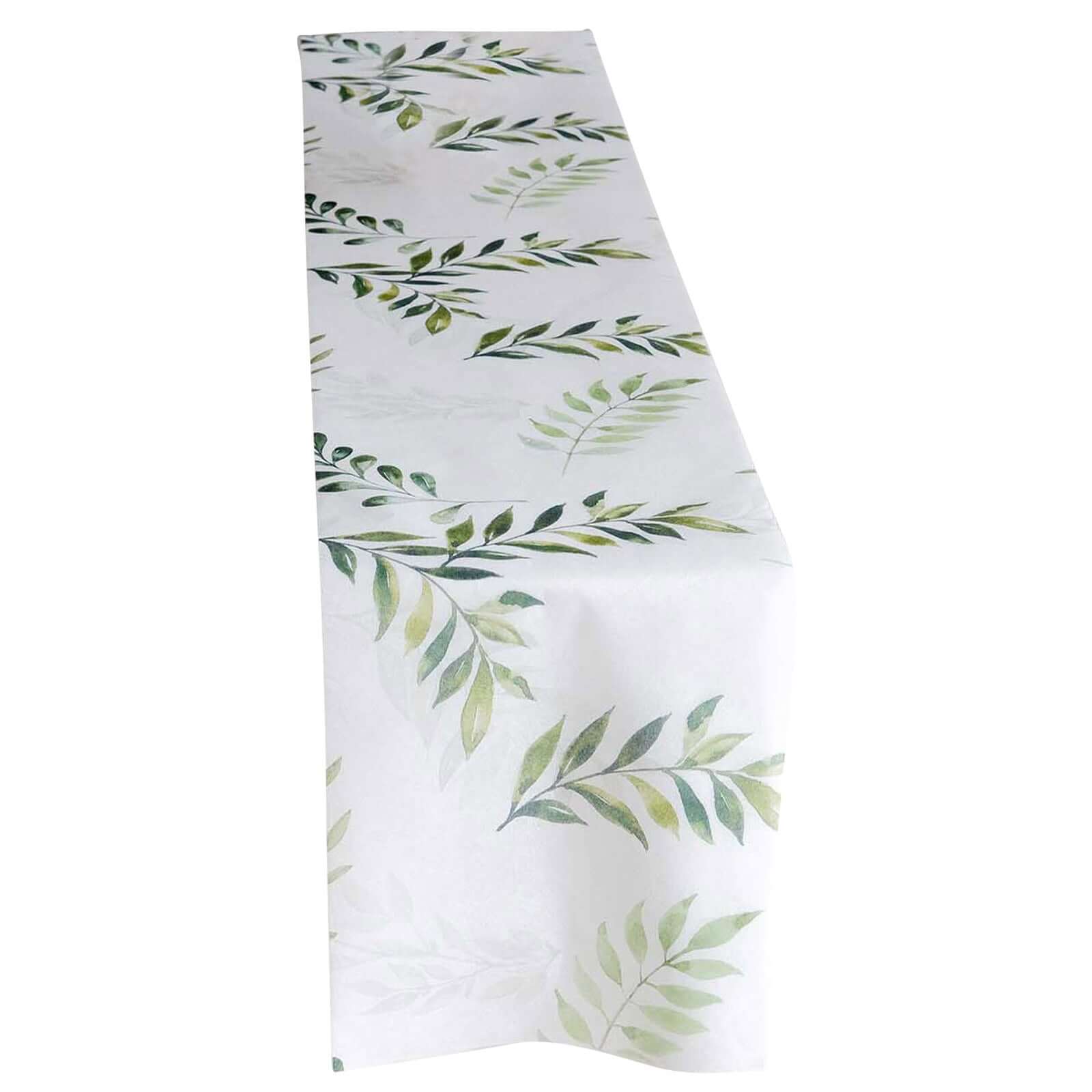 Disposable Table Runner 11"x108" White with Green Olive Leaves Print - Non-woven Stylish Spring Summer Dining Decor - Image 3
