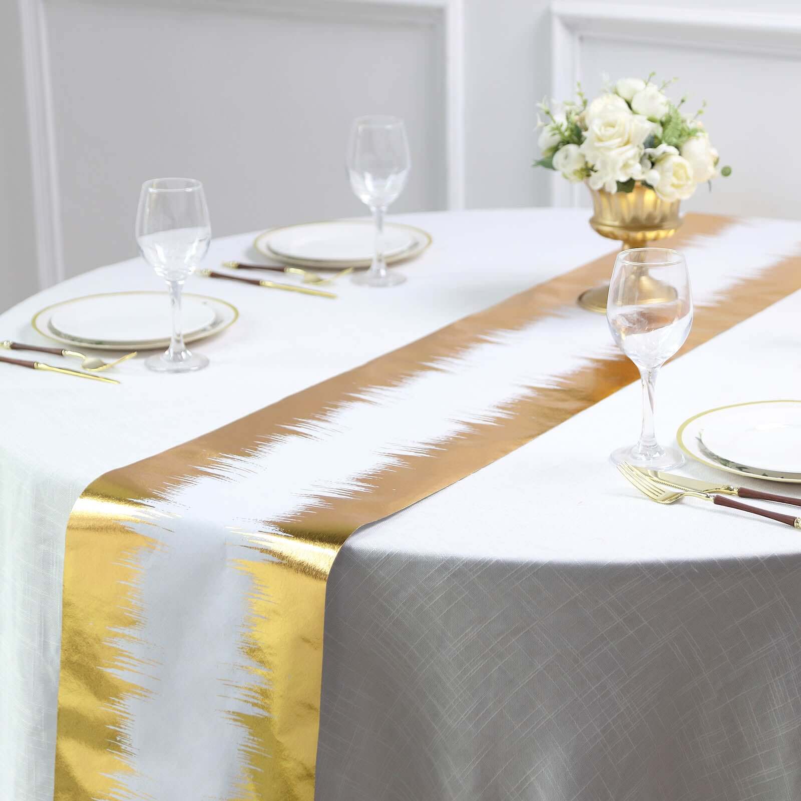 Disposable Table Runner Roll 108" Metallic Gold Foil Icicle Pattern - Stylish Non-Woven Table Decor for Special Occasions - Image 11