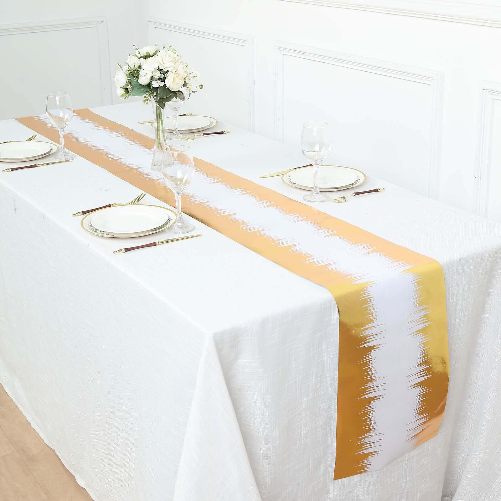 Disposable Table Runner Roll 108" Metallic Gold Foil Icicle Pattern - Stylish Non-Woven Table Decor for Special Occasions - Image 13