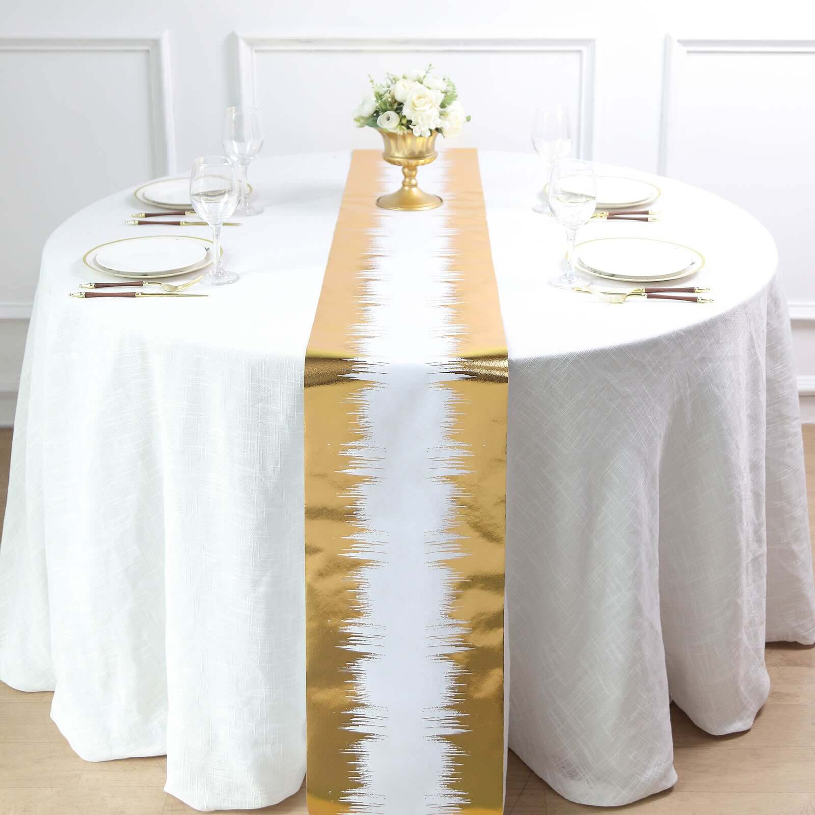 Disposable Table Runner Roll 108" Metallic Gold Foil Icicle Pattern - Stylish Non-Woven Table Decor for Special Occasions - Image 6