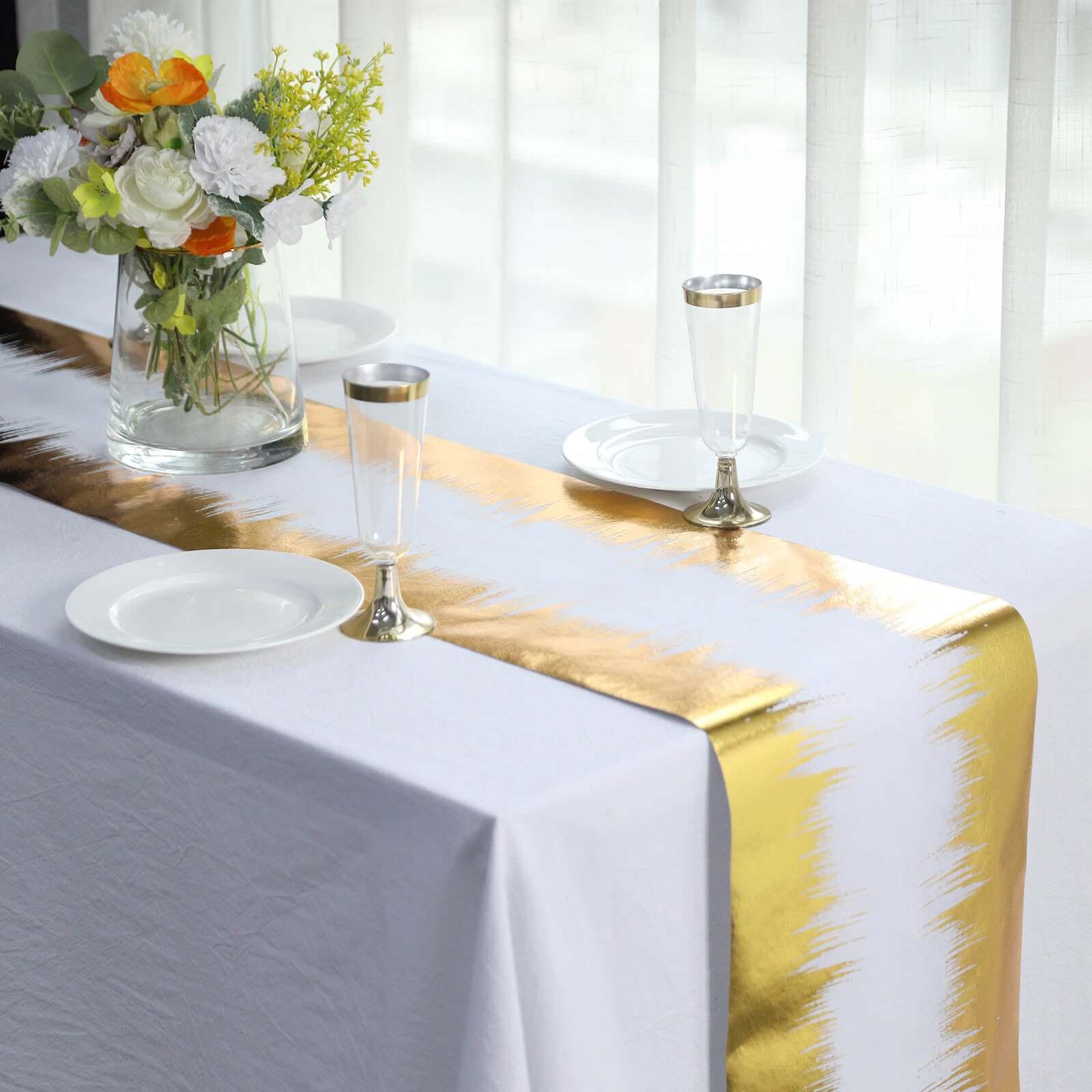 Disposable Table Runner Roll 108" Metallic Gold Foil Icicle Pattern - Stylish Non-Woven Table Decor for Special Occasions - Image 8