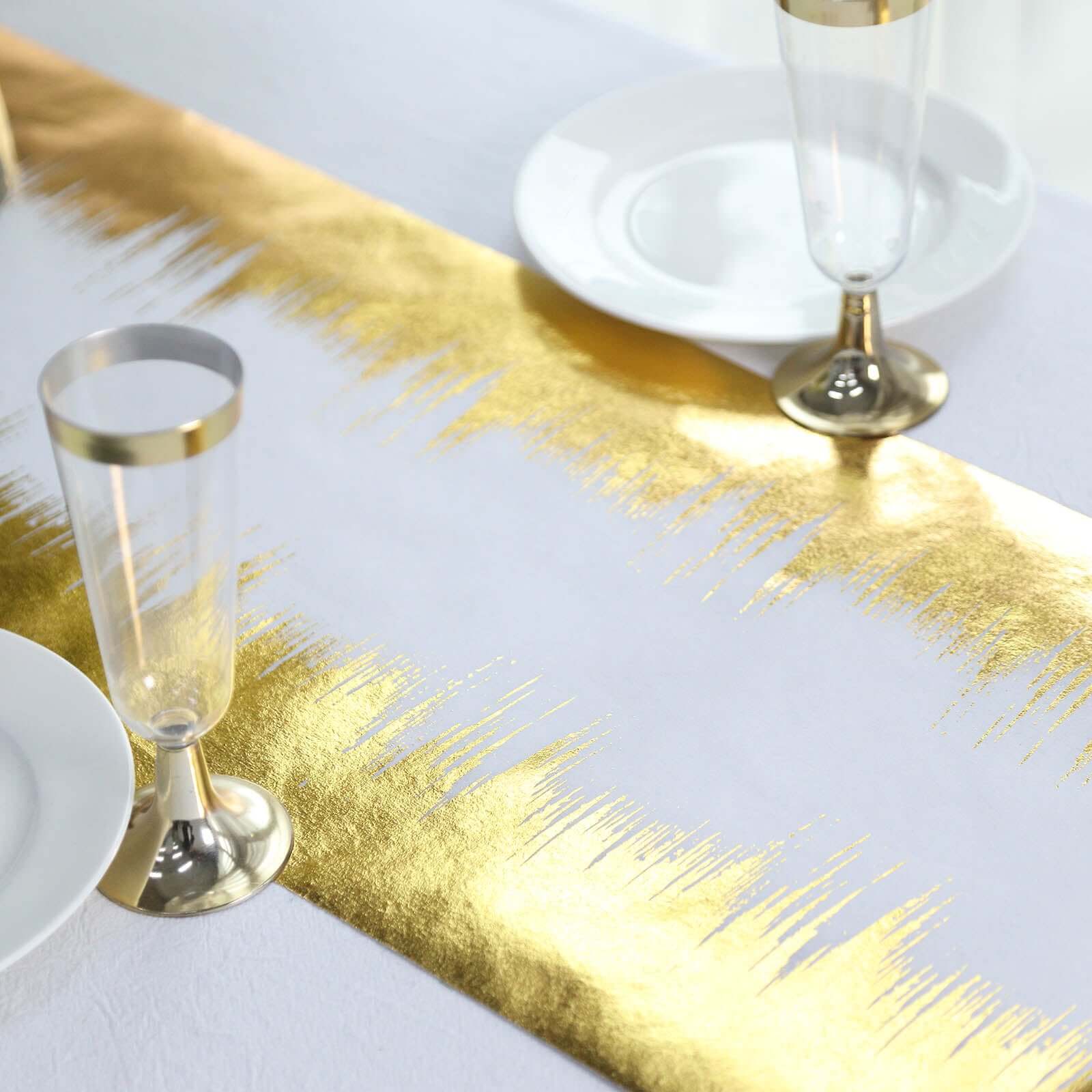 Disposable Table Runner Roll 108" Metallic Gold Foil Icicle Pattern - Stylish Non-Woven Table Decor for Special Occasions - Image 9