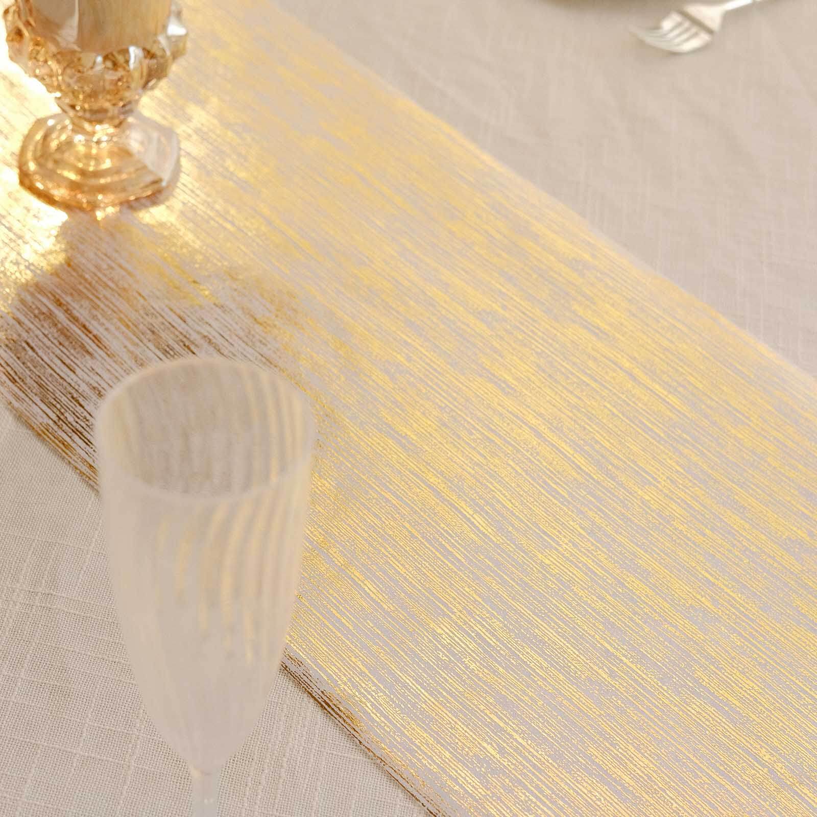 Disposable Table Runner Roll 11"x108" Metallic Gold Faux Suede Print - Stylish Non-Woven Event Decoration - Image 3
