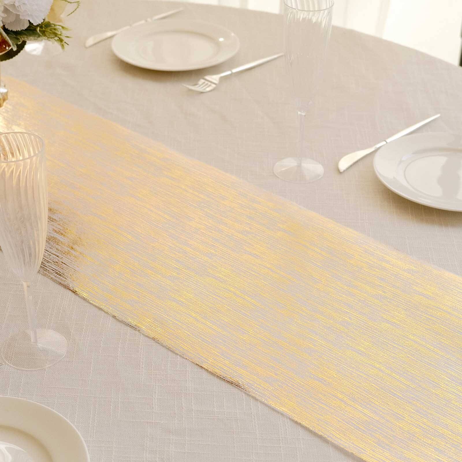 Disposable Table Runner Roll 11"x108" Metallic Gold Faux Suede Print - Stylish Non-Woven Event Decoration - Image 4