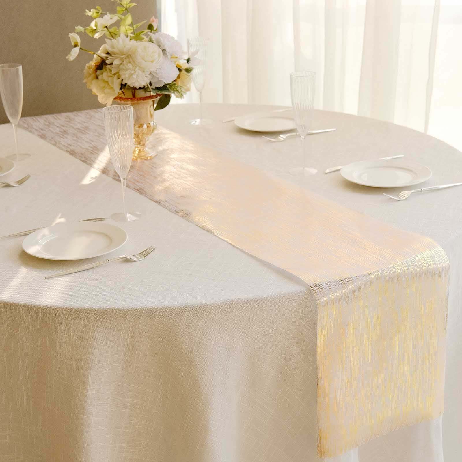 Disposable Table Runner Roll 11"x108" Metallic Gold Faux Suede Print - Stylish Non-Woven Event Decoration - Image 9