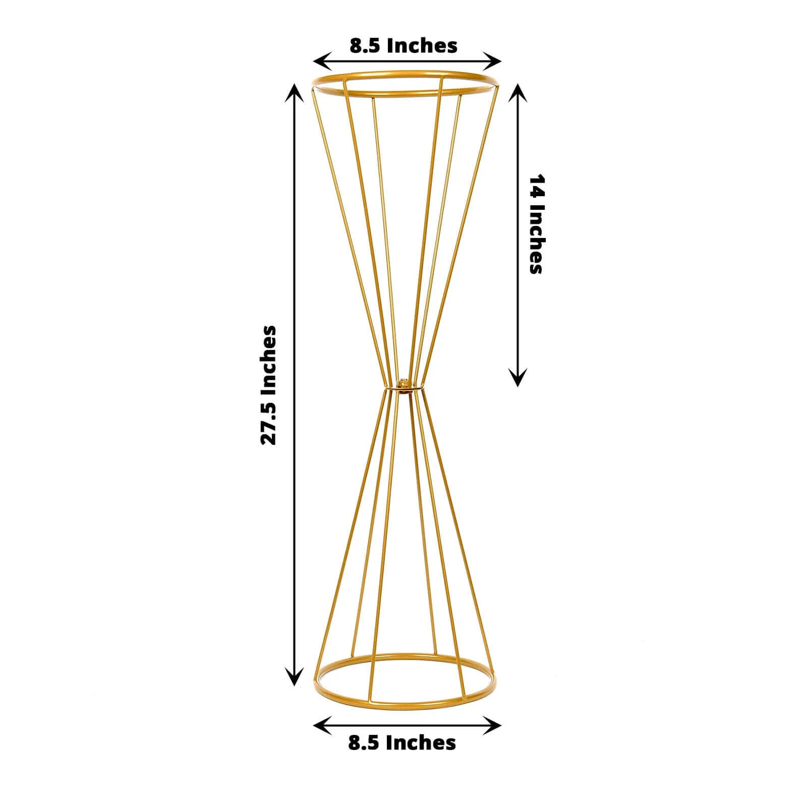Dual Cone Gold Metal Flower Stand 27" Reversible Geometric Pedestal - Wedding Centerpiece - Image 3
