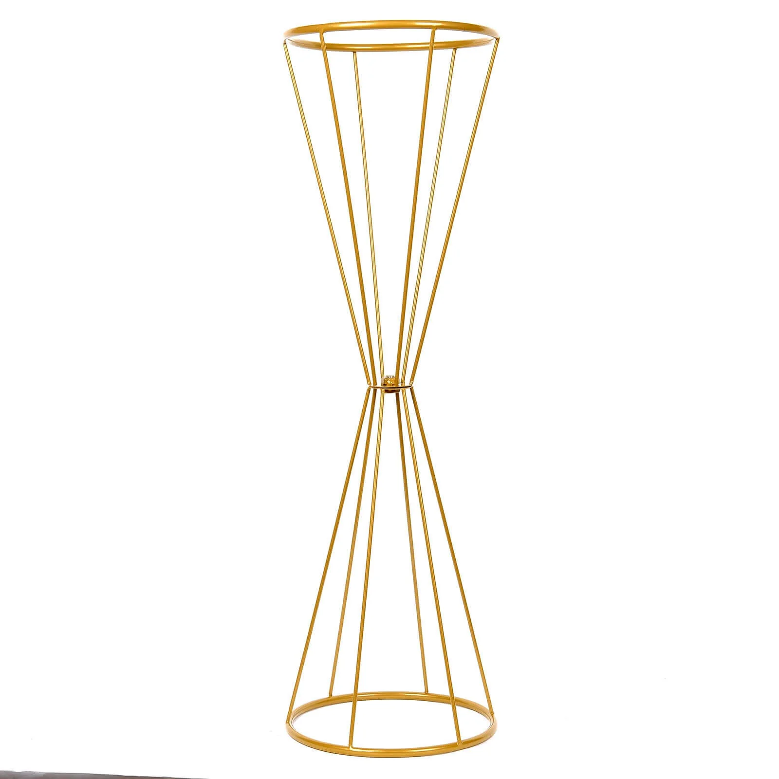 Dual Cone Gold Metal Flower Stand 27" Reversible Geometric Pedestal - Wedding Centerpiece - Image 6