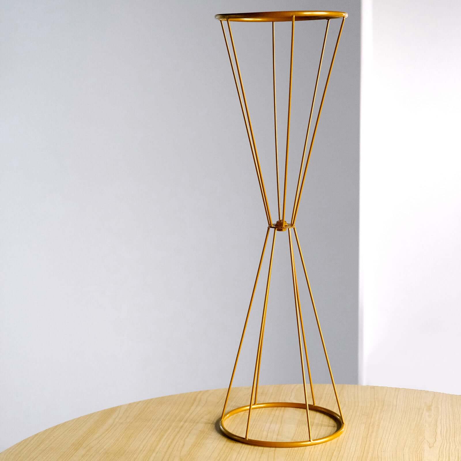 Dual Cone Gold Metal Flower Stand 27" Reversible Geometric Pedestal - Wedding Centerpiece - Image 8