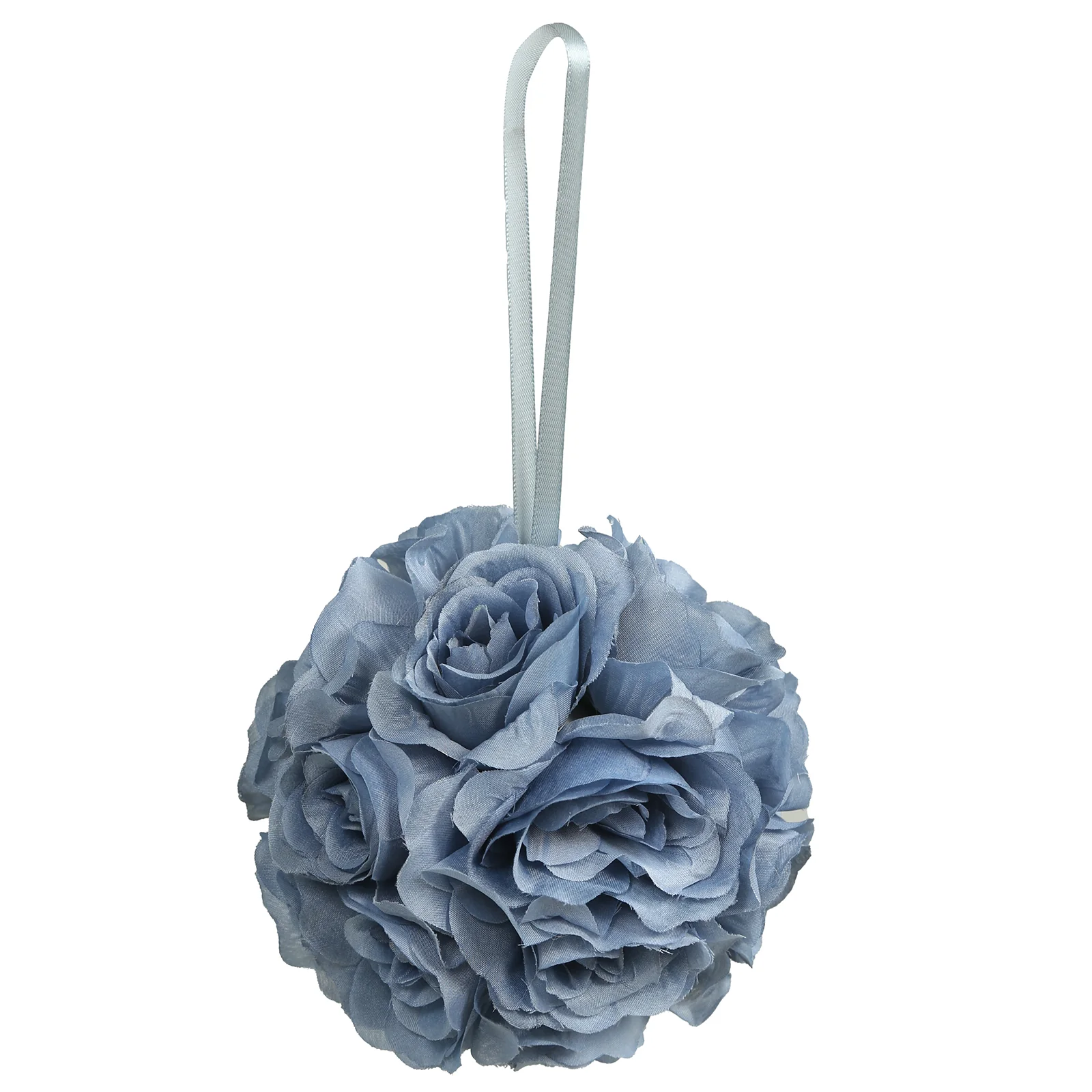 2 Pack Dusty Blue Artificial Silk Rose Kissing Ball, Faux Flower Ball 7" - Image 2