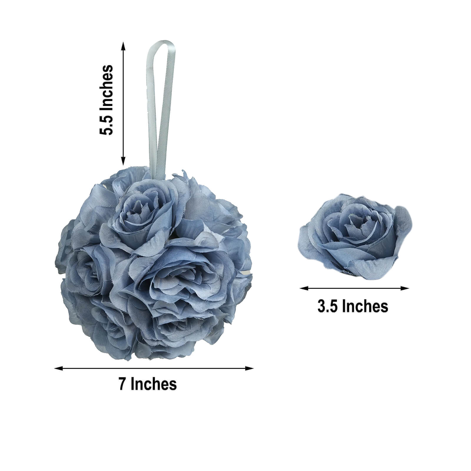 2 Pack Dusty Blue Artificial Silk Rose Kissing Ball, Faux Flower Ball 7" - Image 3