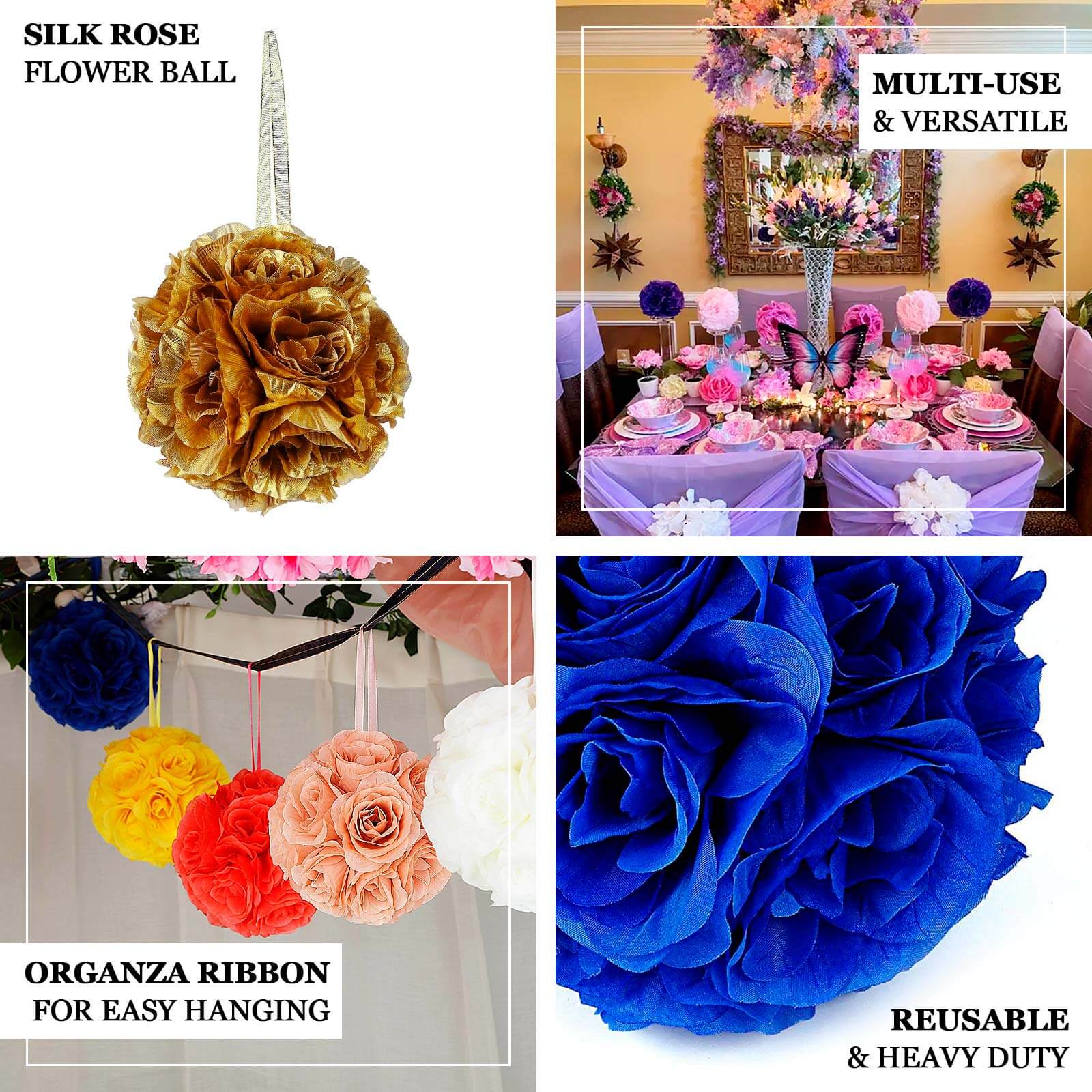 2 Pack Dusty Blue Artificial Silk Rose Kissing Ball, Faux Flower Ball 7" - Image 4