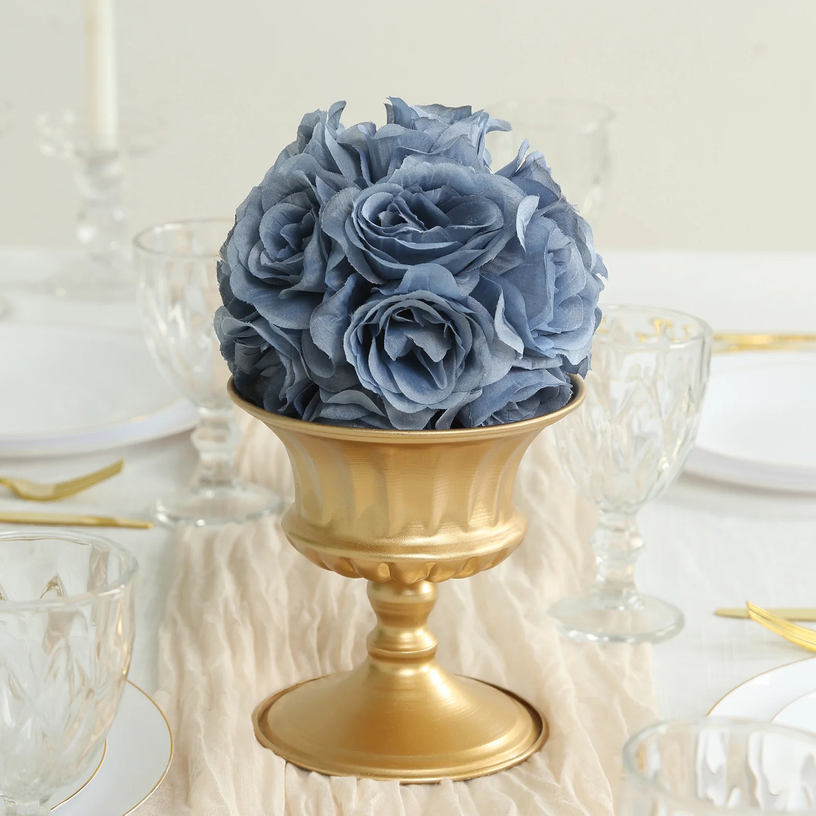 2 Pack Dusty Blue Artificial Silk Rose Kissing Ball, Faux Flower Ball 7" - Image 7