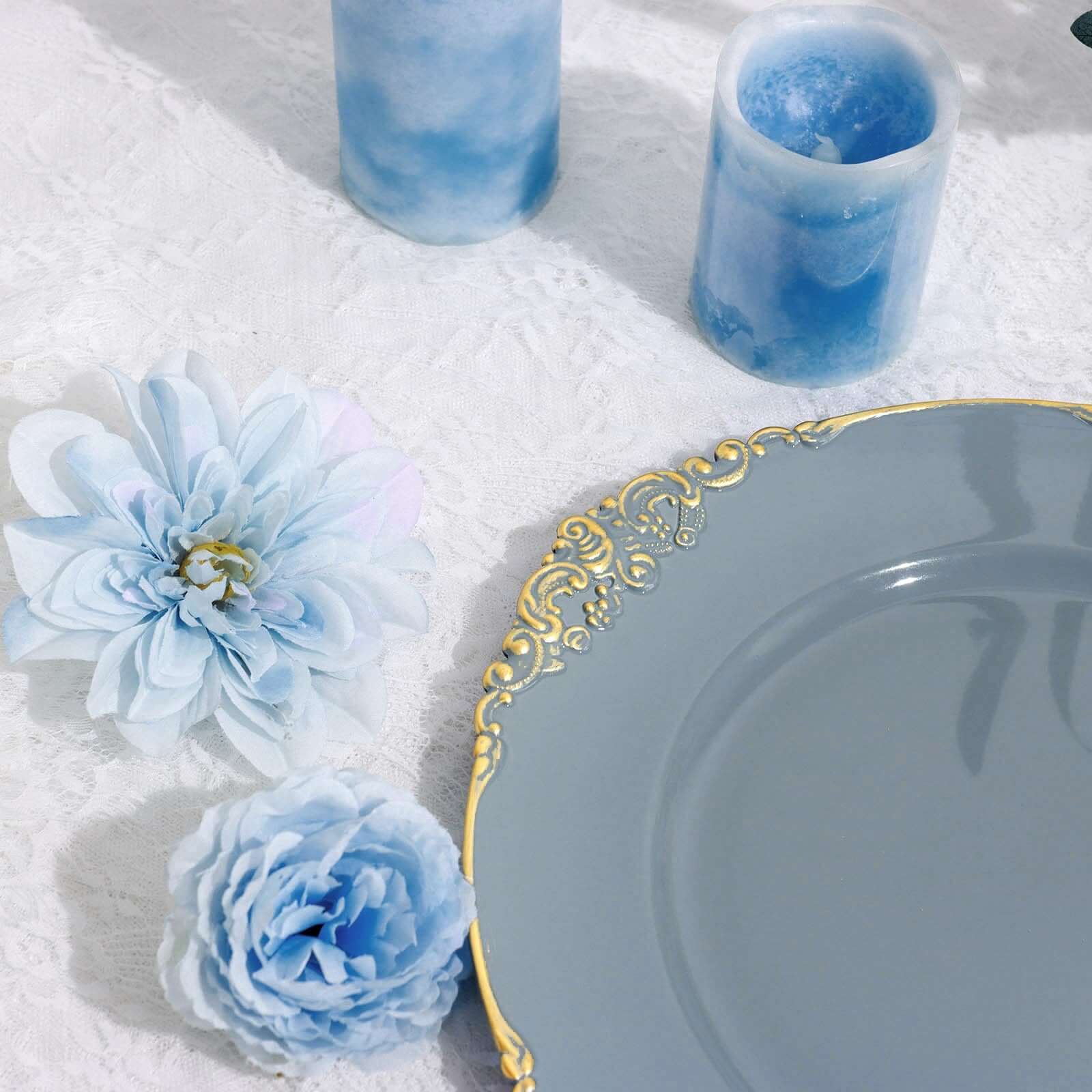 6-Pack Acrylic Charger Plates 13" Round Dusty Blue with Gold Embossed Baroque Rim - Antique Decorative Dinner Tableware - Image 8
