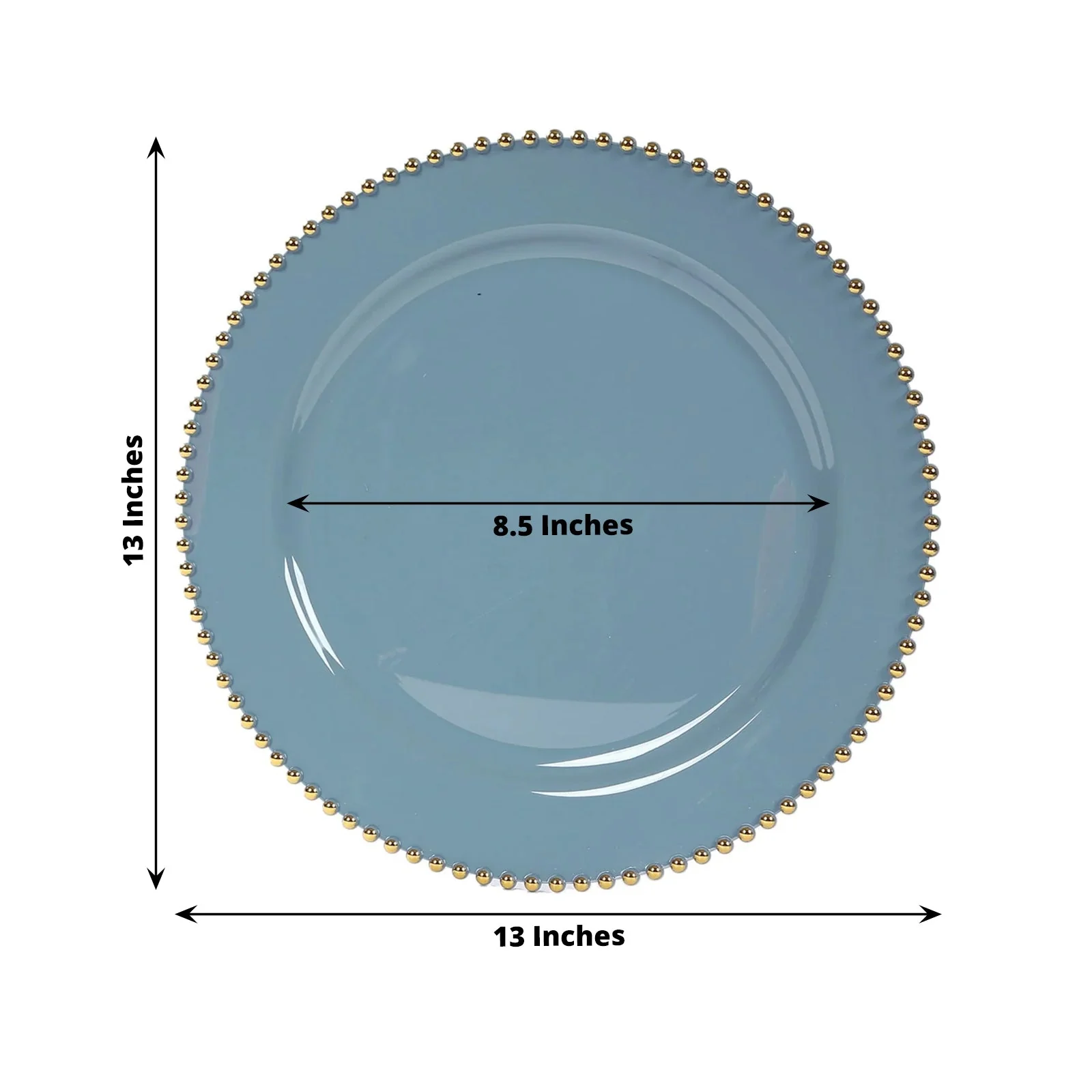 10-Pack Economy Plastic Charger Plates 13" Round Dusty Blue with Gold Beaded Rim - Stylish Dinner Party Serving Plates - Image 3