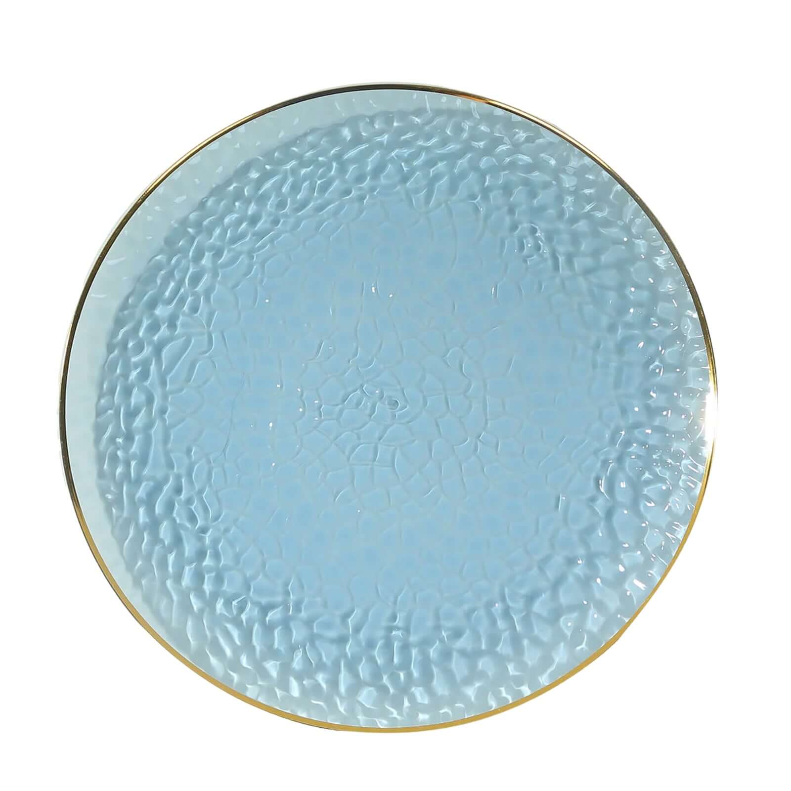 10 Pack Economy Plastic Charger Plates 13" Round Transparent Dusty Blue Hammered Design with Gold Rim - Decorative Dinner Party Serving Plates - Image 7