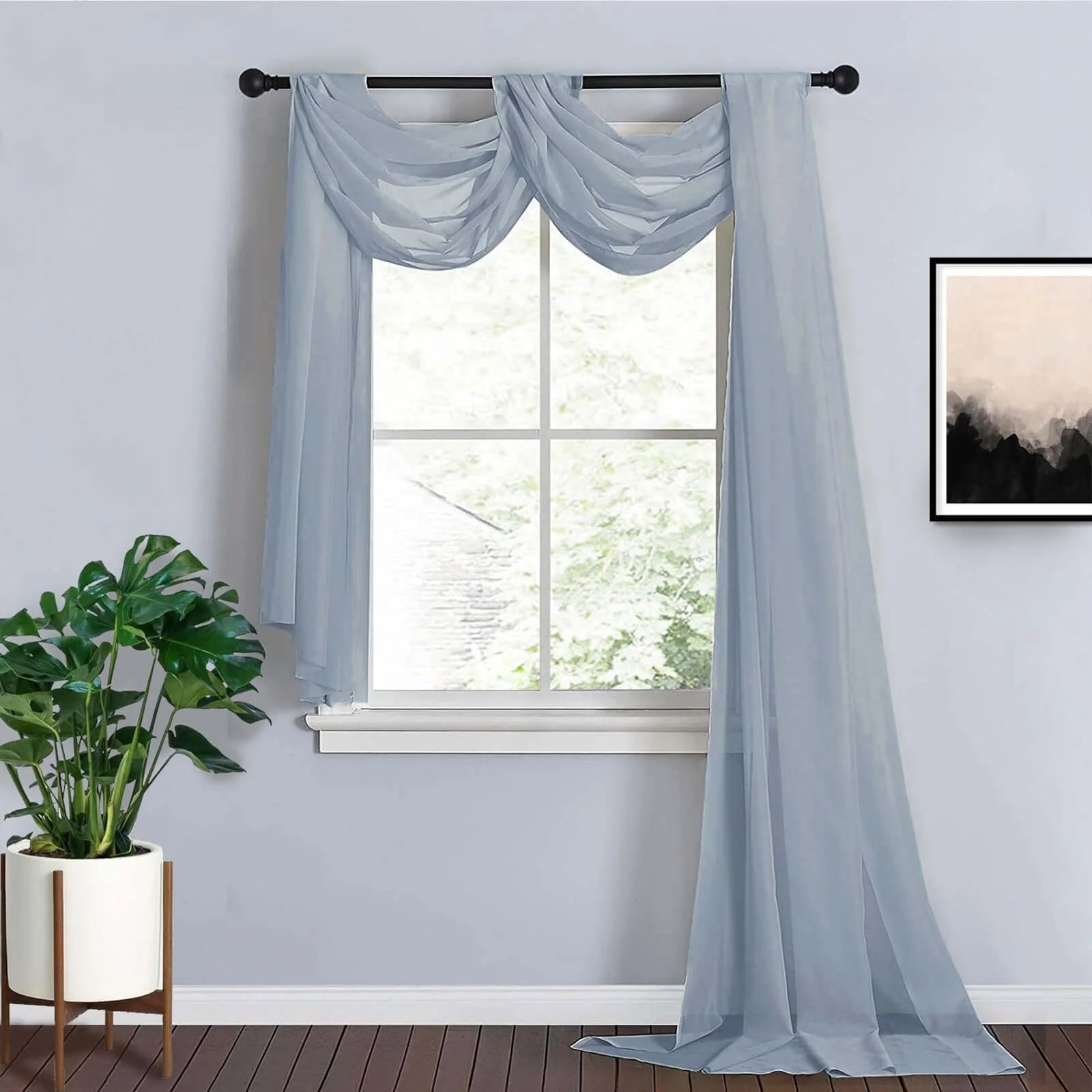 Dusty Blue Sheer Organza Wedding Arch Draping Fabric, Long Curtain Backdrop Window Scarf Valance 18ft - Image 3