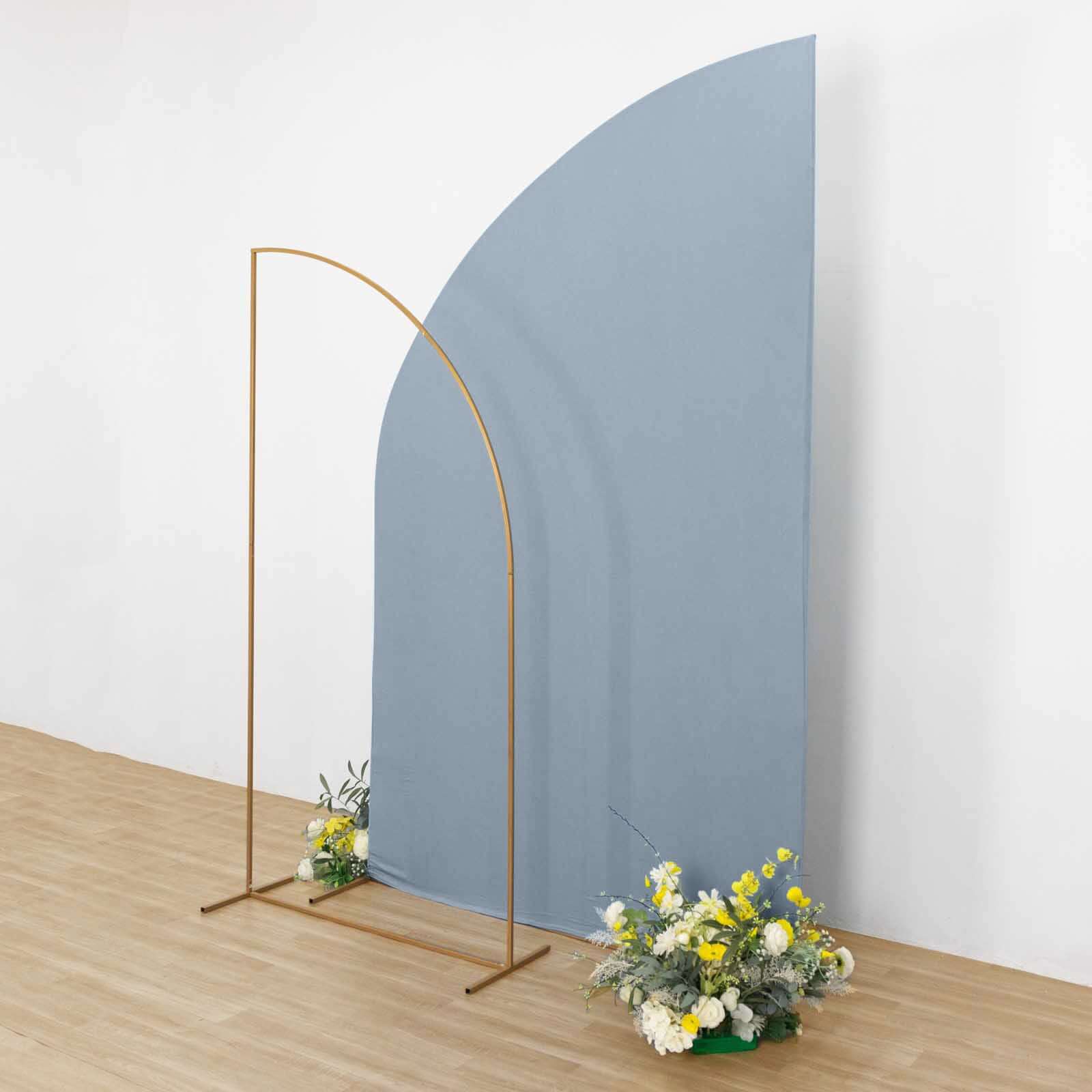 Dusty Blue Spandex Fitted Chiara Backdrop Stand Cover For Half Moon Top Wedding Arch - 8ft - Image 10