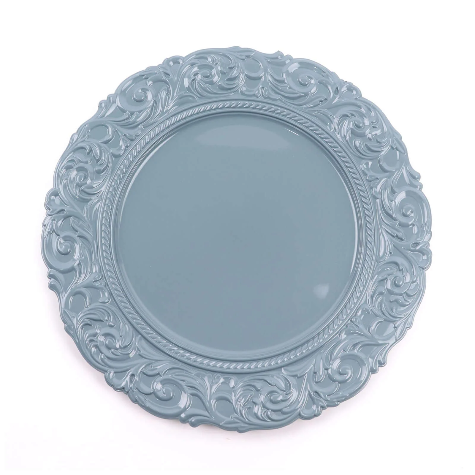 6-Pack Acrylic Charger Plates 14" Round Dusty Blue with Engraved Baroque Rim - Vintage Disposable Decorative Chargers - Image 7