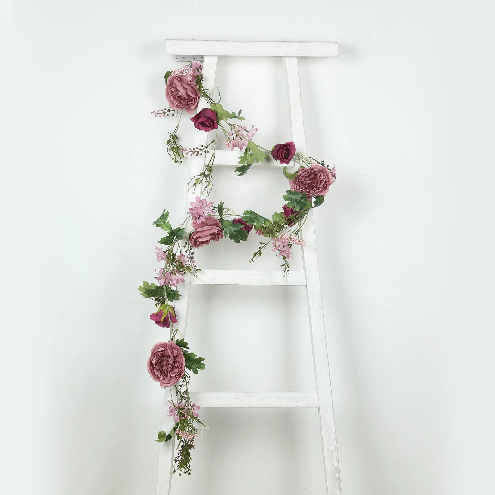 Dusty Rose Artificial Rose Peony Flower Garland, Mixed Floral Greenery Garland Silk Hanging Vines - 6ft - Image 10