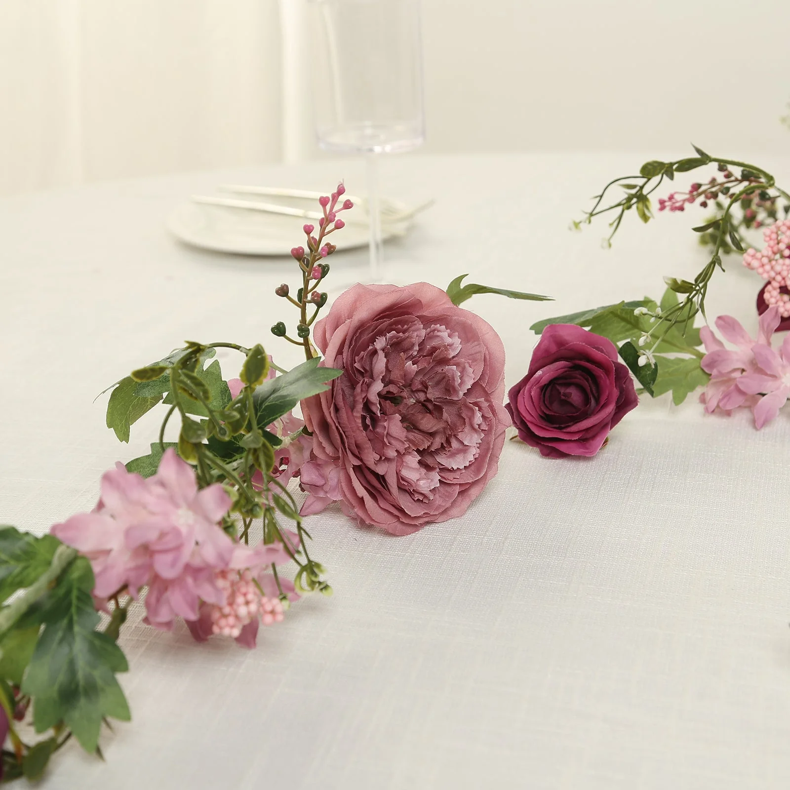 Dusty Rose Artificial Rose Peony Flower Garland, Mixed Floral Greenery Garland Silk Hanging Vines - 6ft - Image 2