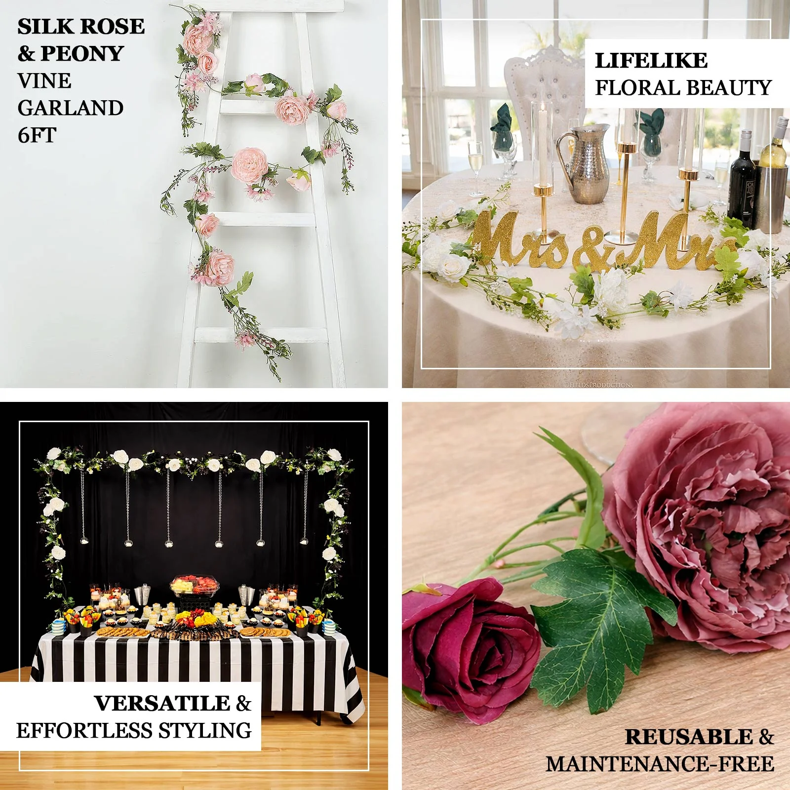 Dusty Rose Artificial Rose Peony Flower Garland, Mixed Floral Greenery Garland Silk Hanging Vines - 6ft - Image 4