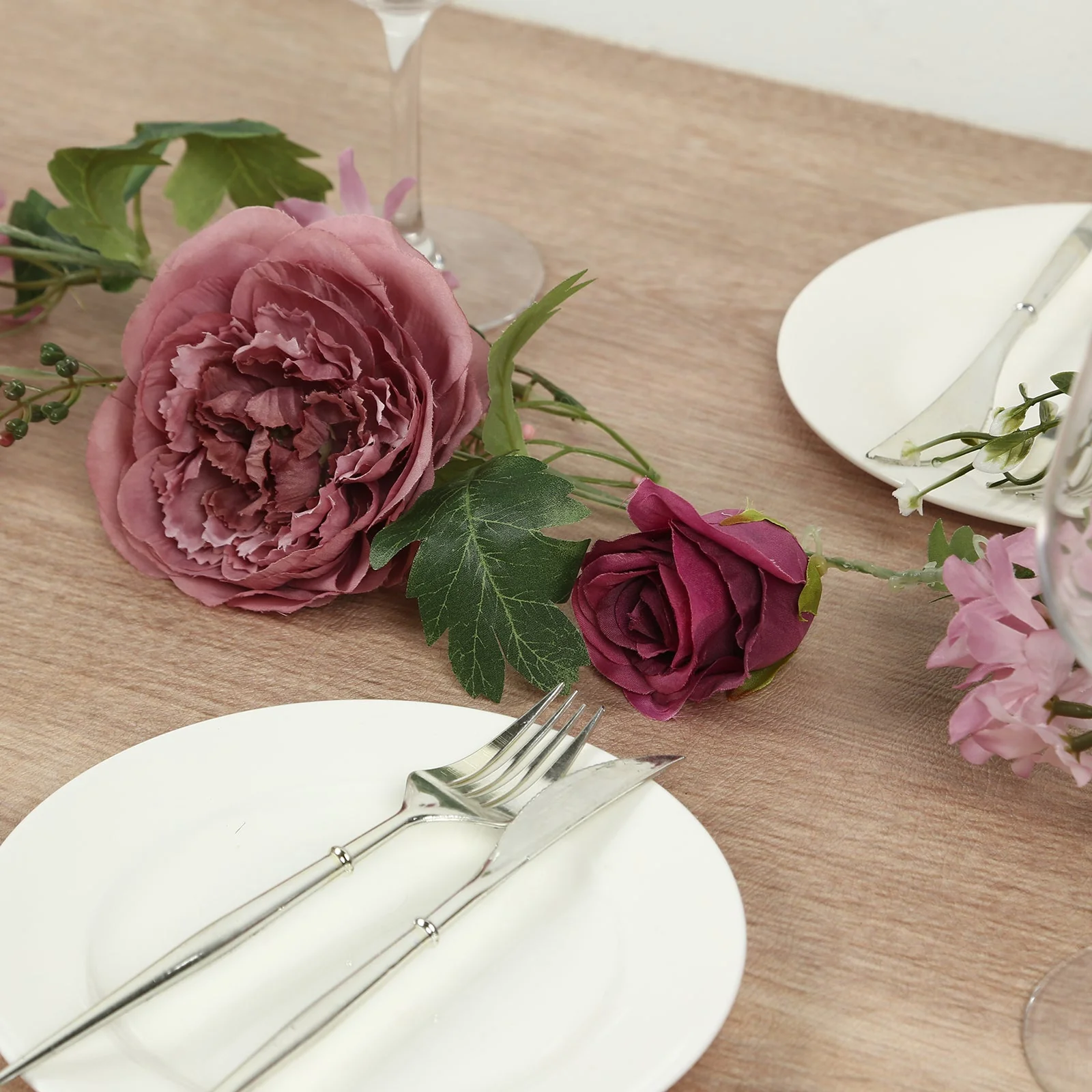 Dusty Rose Artificial Rose Peony Flower Garland, Mixed Floral Greenery Garland Silk Hanging Vines - 6ft - Image 8