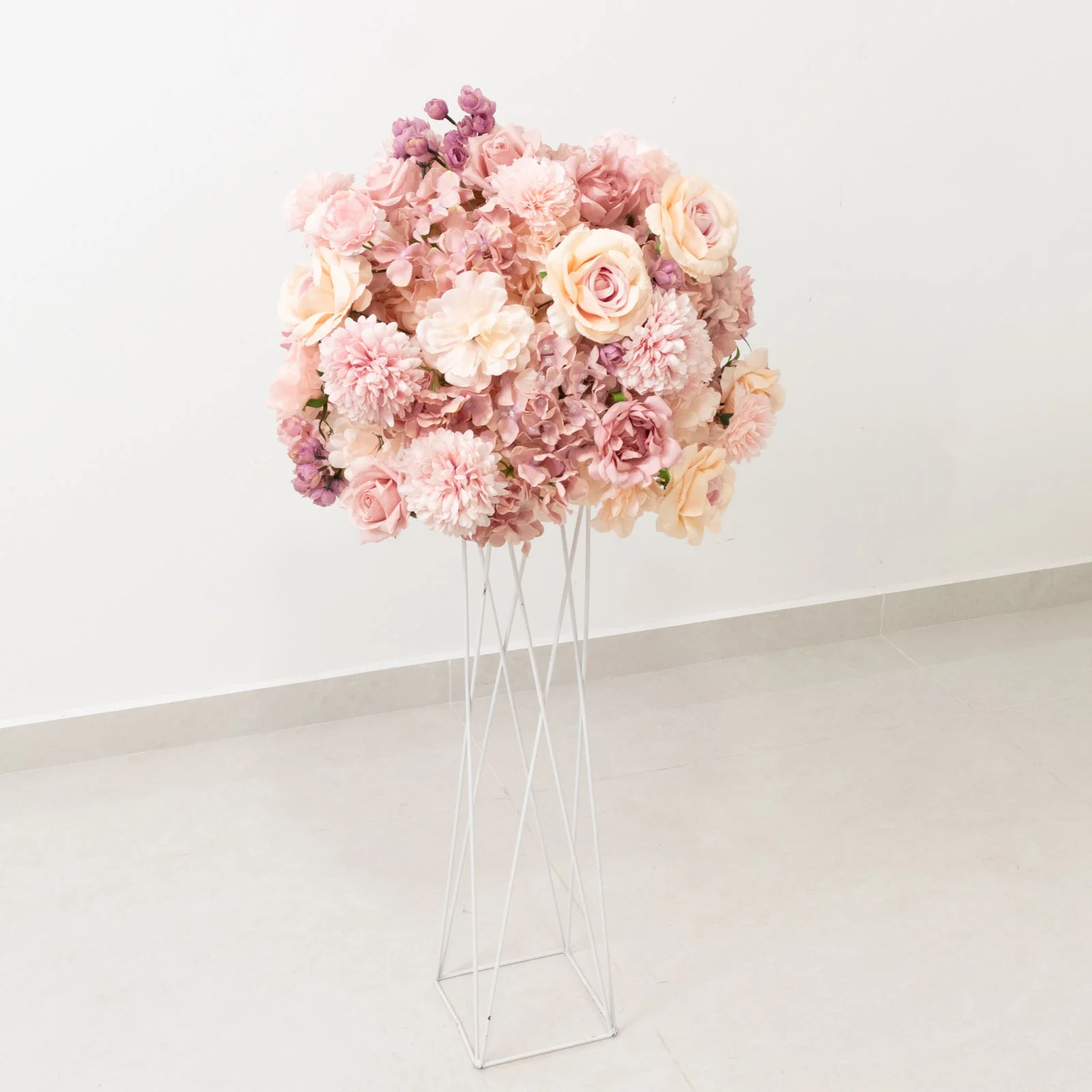 Pre-Arranged Silk Floral Centerpiece in Dusty Rose, 22" Artificial Rose, Hydrangea & Chrysanthemum Flower Ball Bouquet for Event, Wedding - Image 2