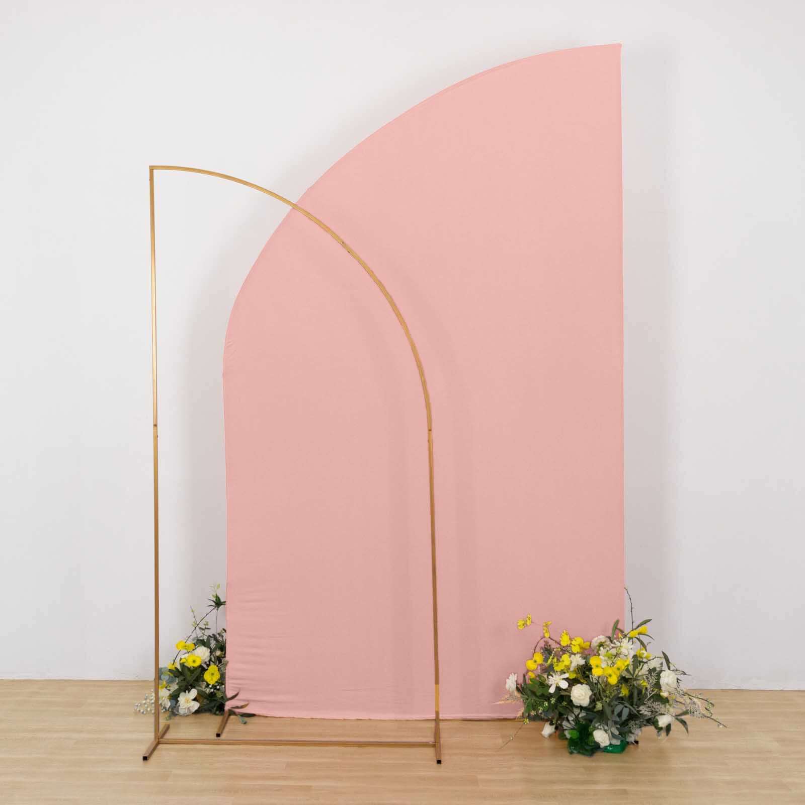 Dusty Rose Spandex Fitted Chiara Backdrop Stand Cover For Half Moon Top Wedding Arch - 8ft - Image 11