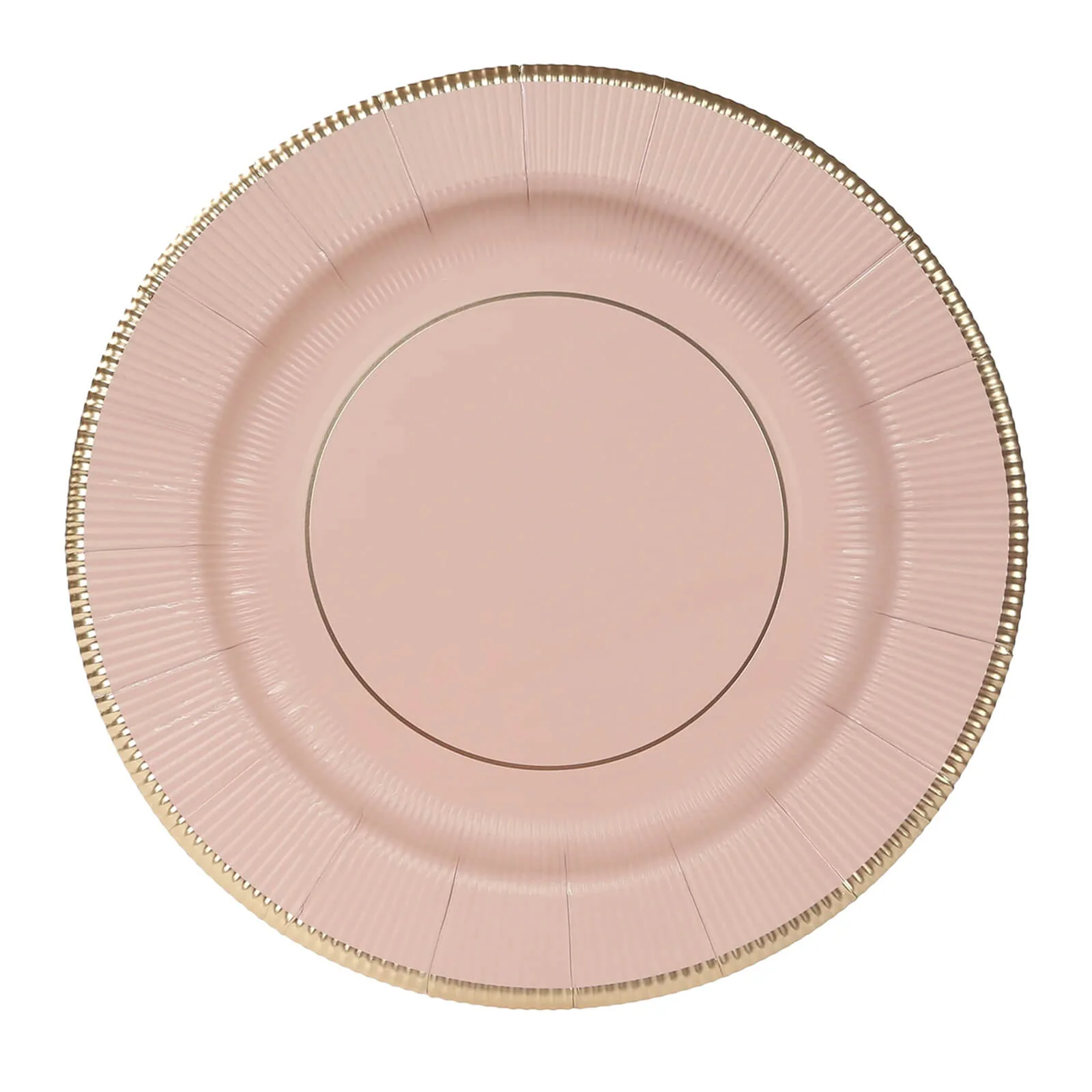 25-Pack Disposable Round Charger Plates 13" Dusty Rose Sunray Design with Gold Rim - 350GSM Heavy Duty Paper Placemats - Image 7